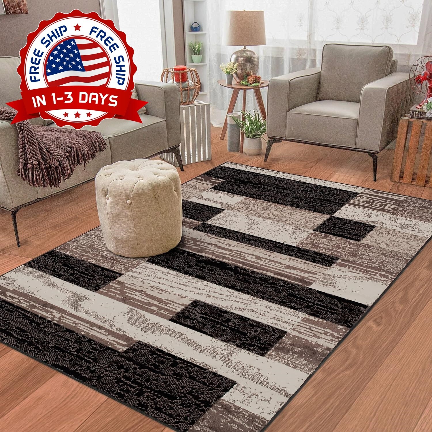 Alfombra De Área Grande 4ft x 6ft Para Sala De Estar Floral Chocolate NUEVO US