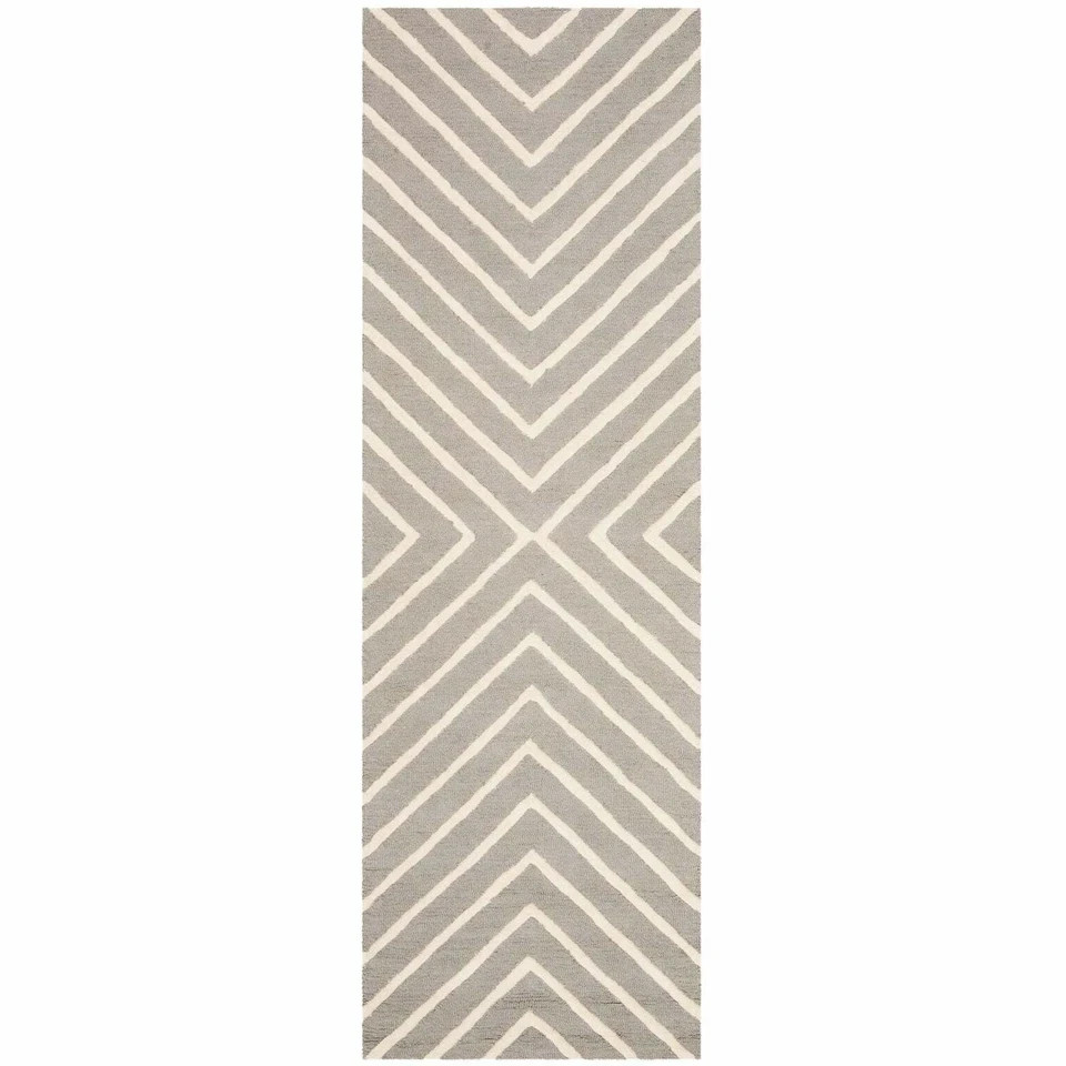 Claro Chevron Geometric White & Gray Hand-Tufted 100% Wool Soft Area Rug Etc..