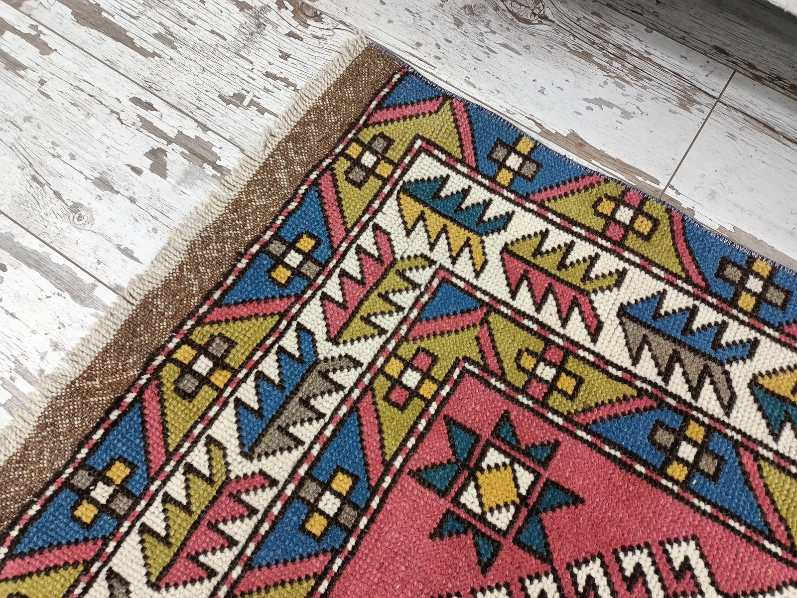 Vintage Turkish Rug Hand Knotted Oushak Aztec Wool Area Rug 3.6×5.2 Ft