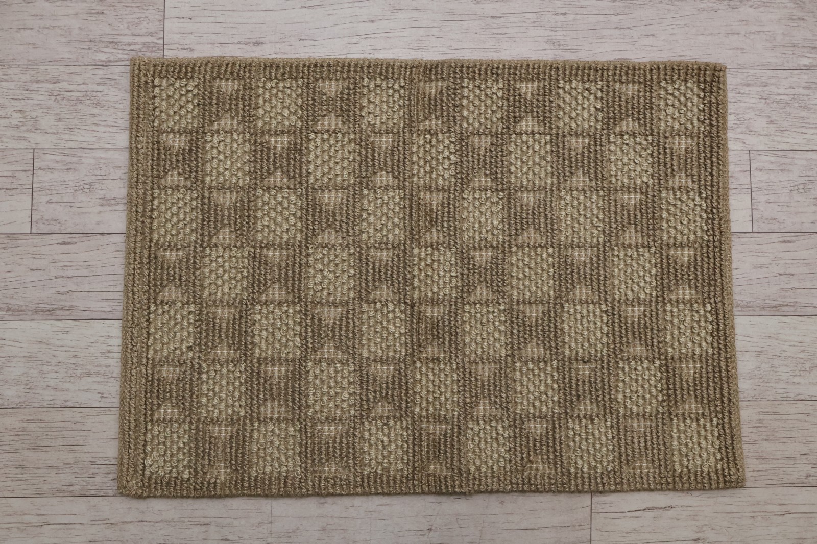 Handmade Natural Jute Wool Raised Loop Checkerboard Area Rug 65×90 cm