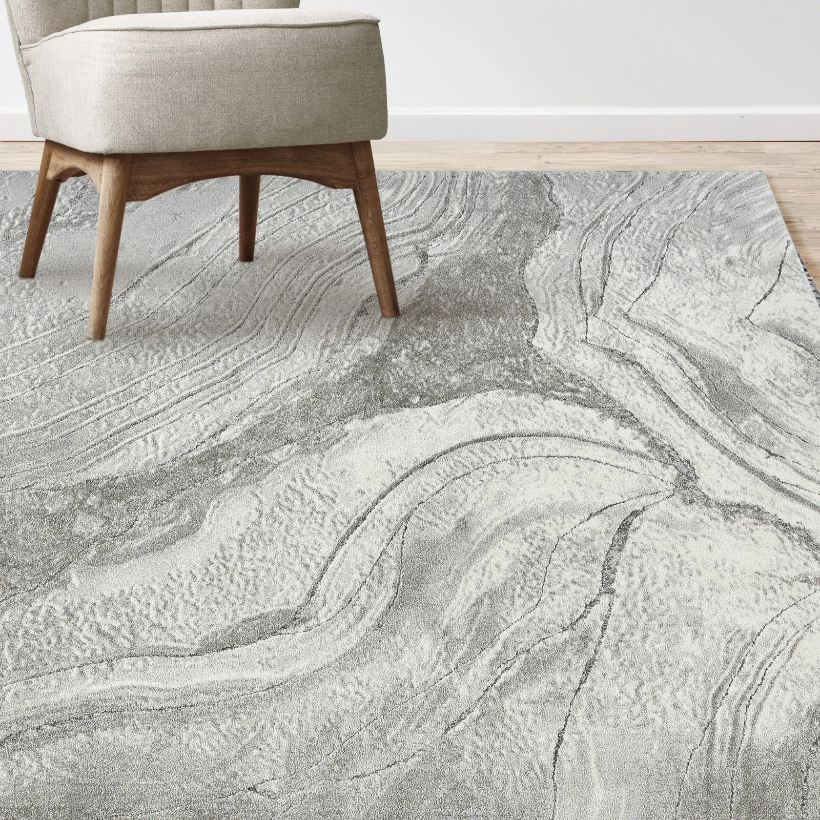 Gertmenian Atoll 5×7 Modern Gray Abstract Area Rug Machine Woven Stain Resistant
