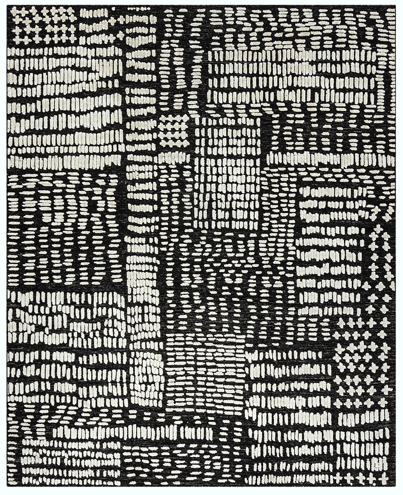 Hi Low Luxe Ivory-Charcoal Hand Woven Wool Rug, 12’3 x 14’10 E27209