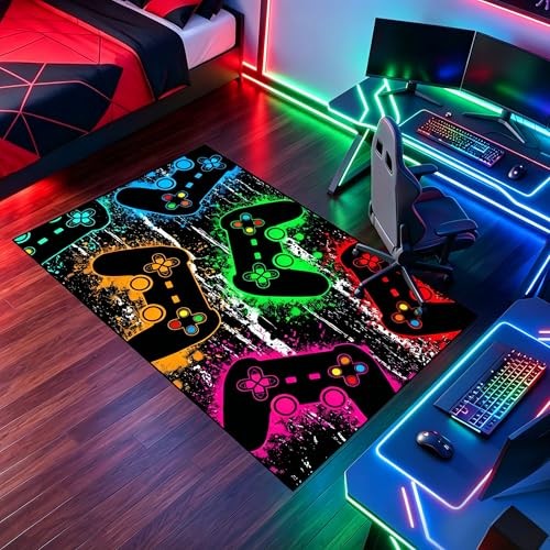 Gamer Area Rug for Dining Room Kids Room Green Hand Drawn Gamepad Teens Rugs