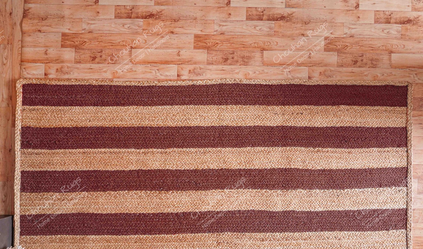 6×9 Ft custom size natural jute area rug with Brown Stripes Living Room Rug