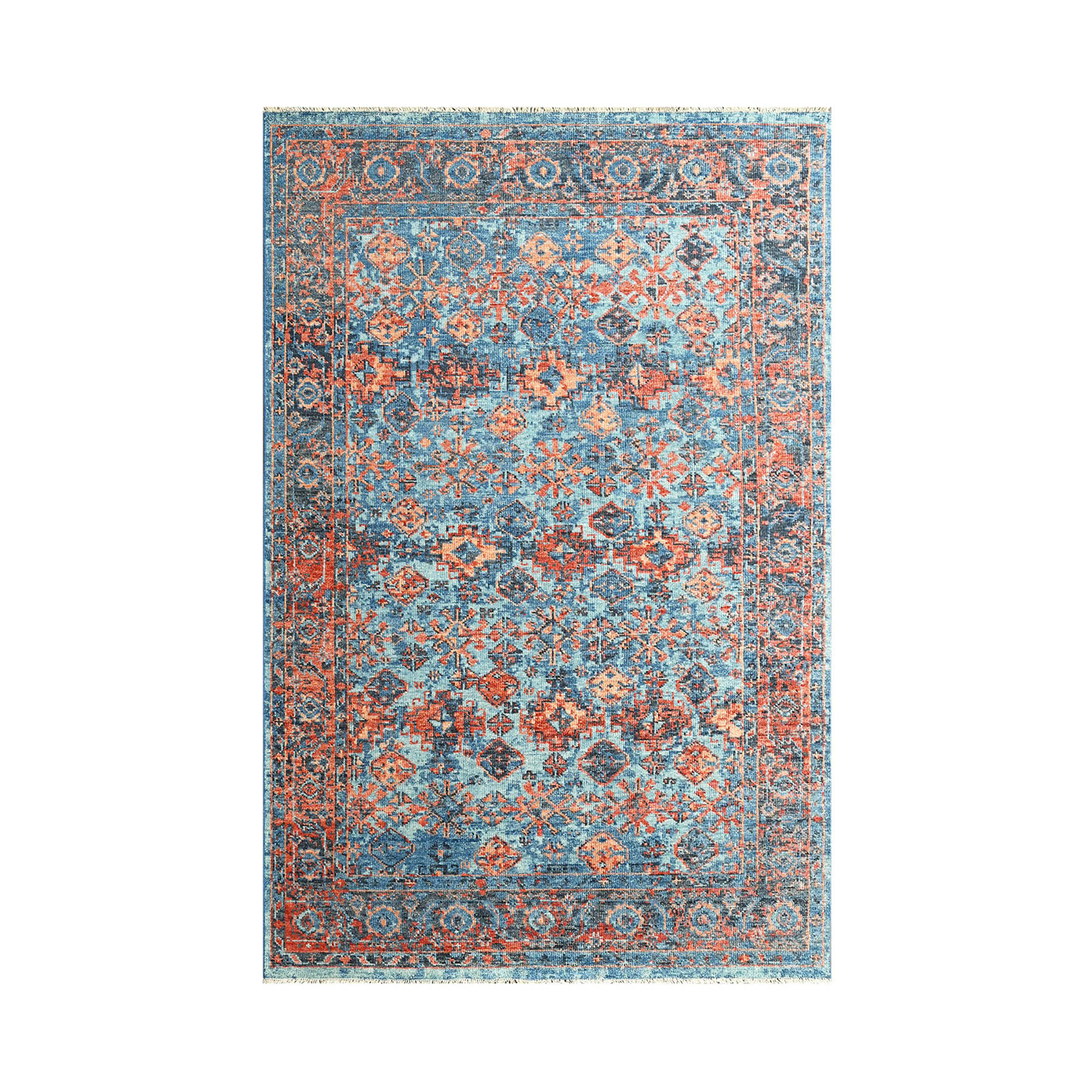 5’1”x7’7” Blue Hand Knotted Traditional Oushak Arts & Crafts Wool Area Rug