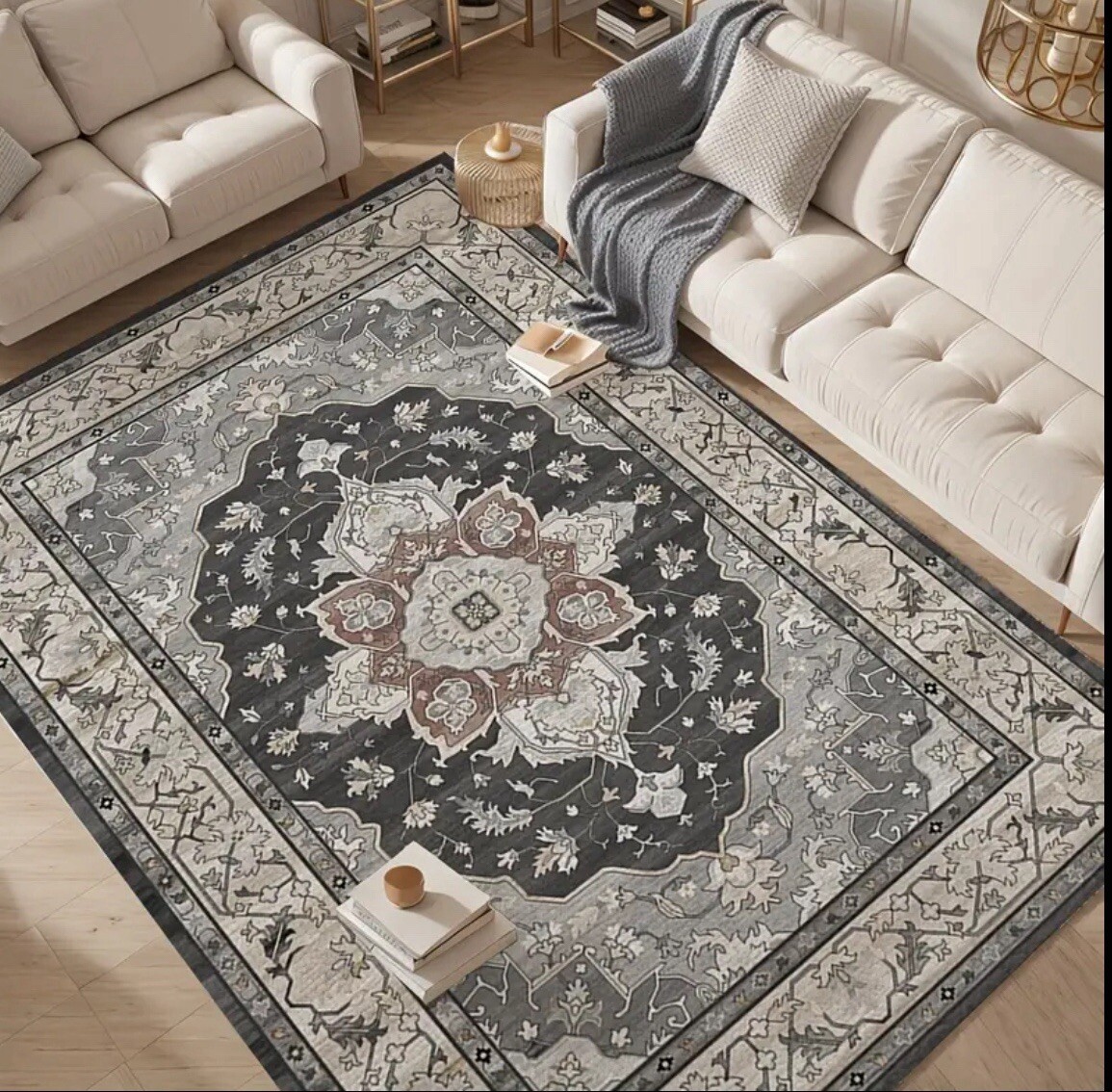 5 X 7 Machine Washable Old World Bohemian Moroccan Rug Medallion Tobacco Gray