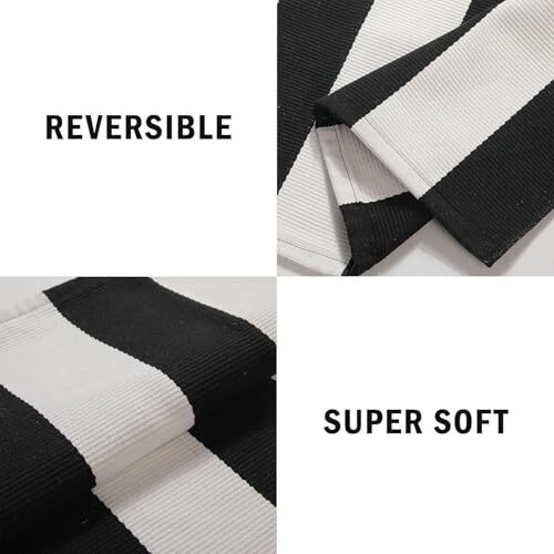 Striped Rug Outdoor Porch Rug Black and White 27.5×43 inches Washable Layered…