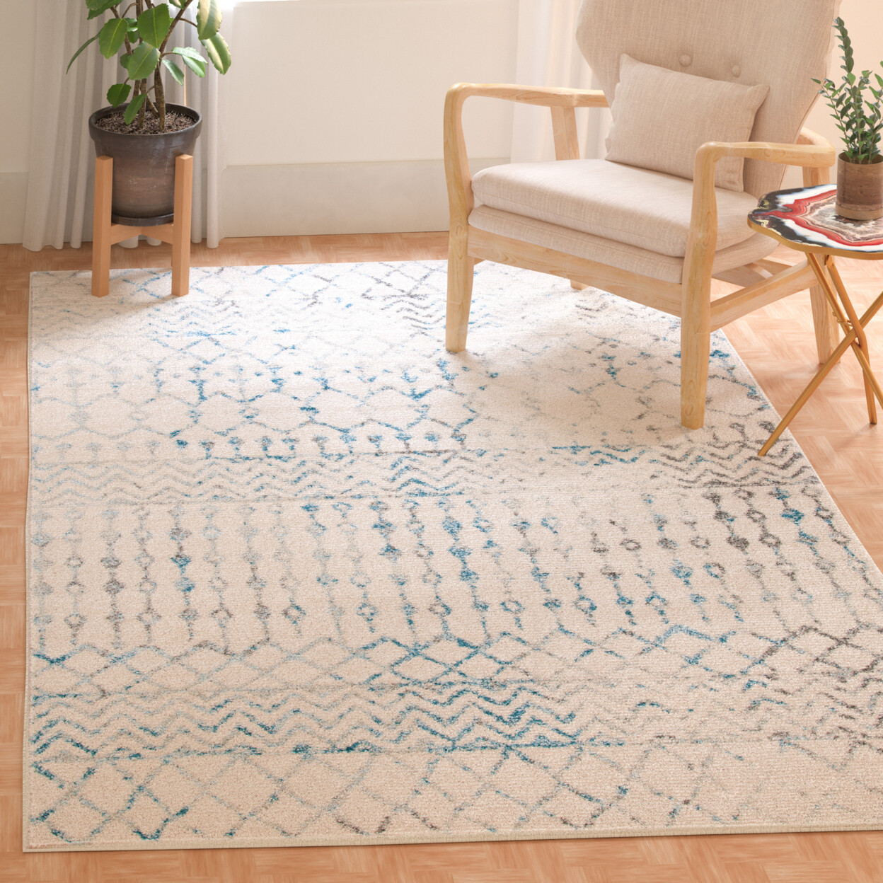 SAFAVIEH Tulum Collection TUL270B Ivory / Turquoise Rug