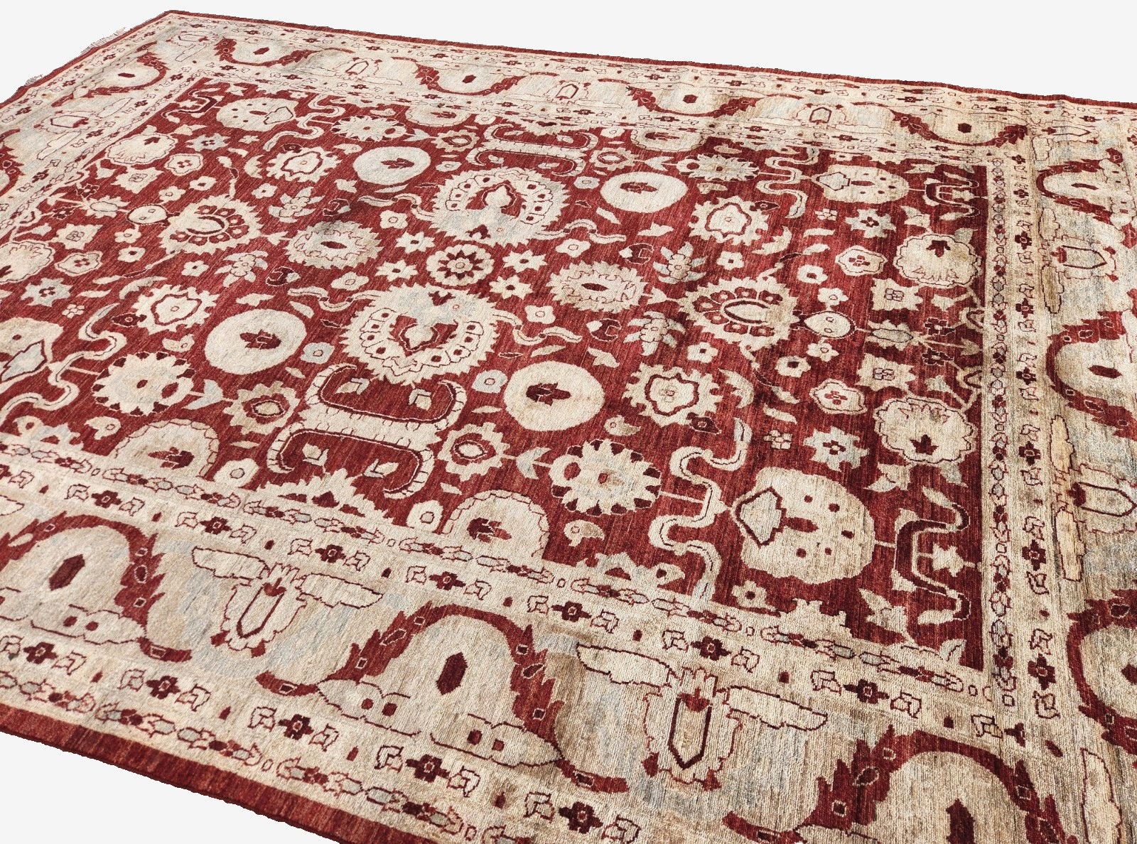 ANTIQUITY HAND-KNOTTED TURKISH OUSHAK TRIBAL-ZIGLAR WOOL MUTED RUG 9′ X 12′
