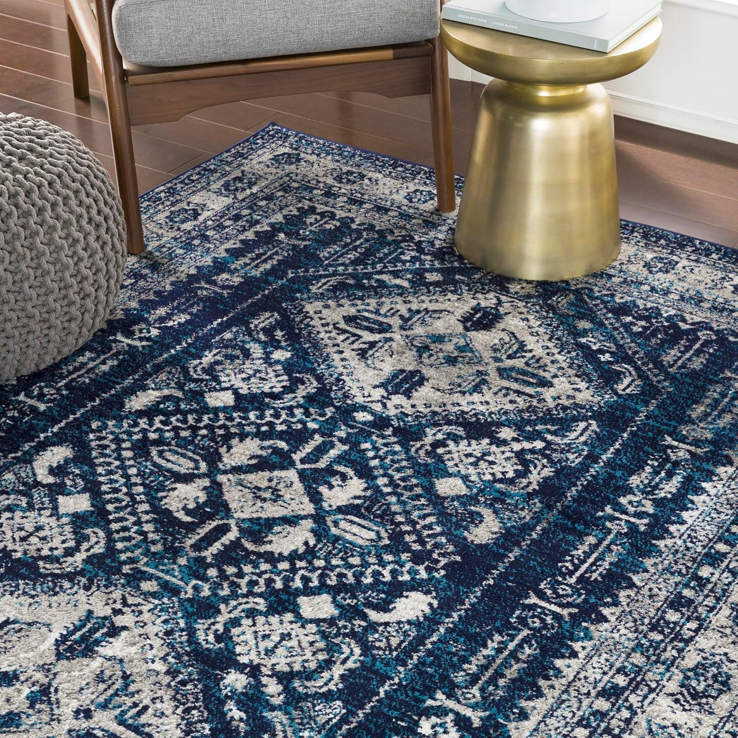 Desta Vintage Oriental Area Rug,6’7″ Square,Navy