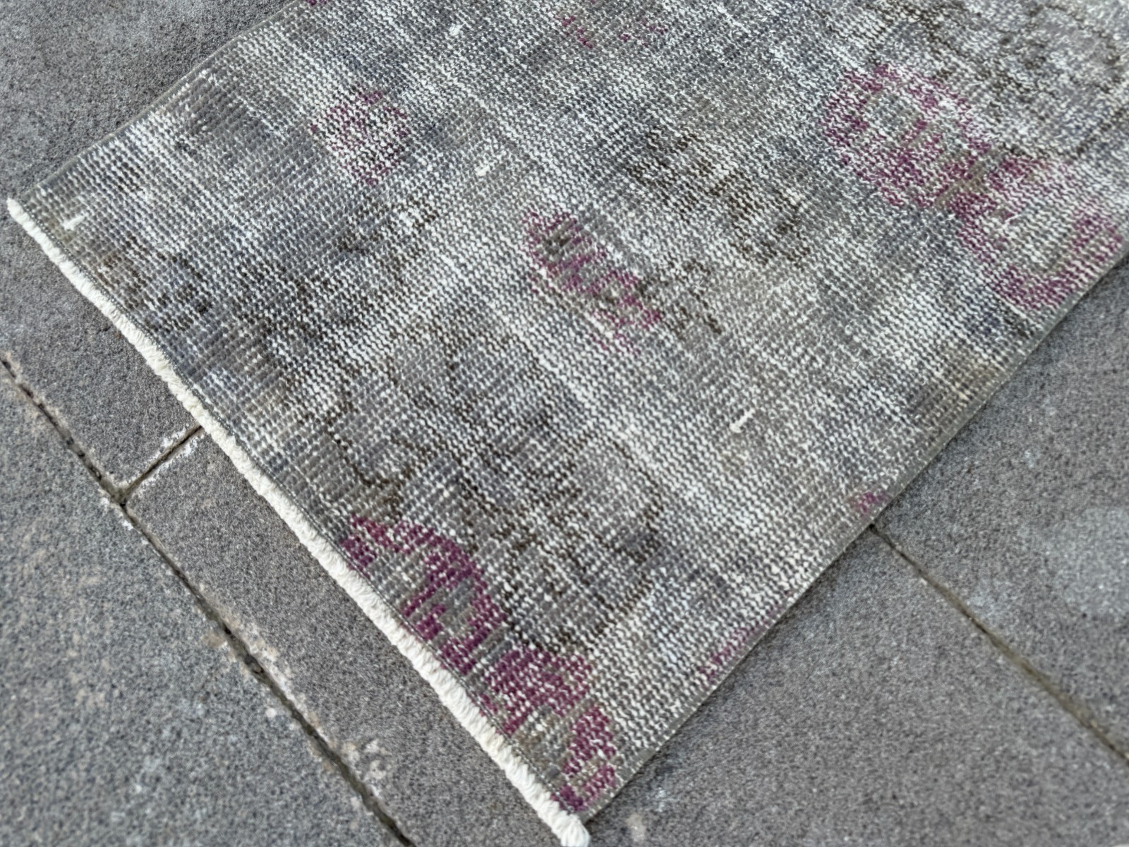 Small Vintage Turkish Oushak Rug 1.7×2.4 Gray Plum Door Mat Accent Rug