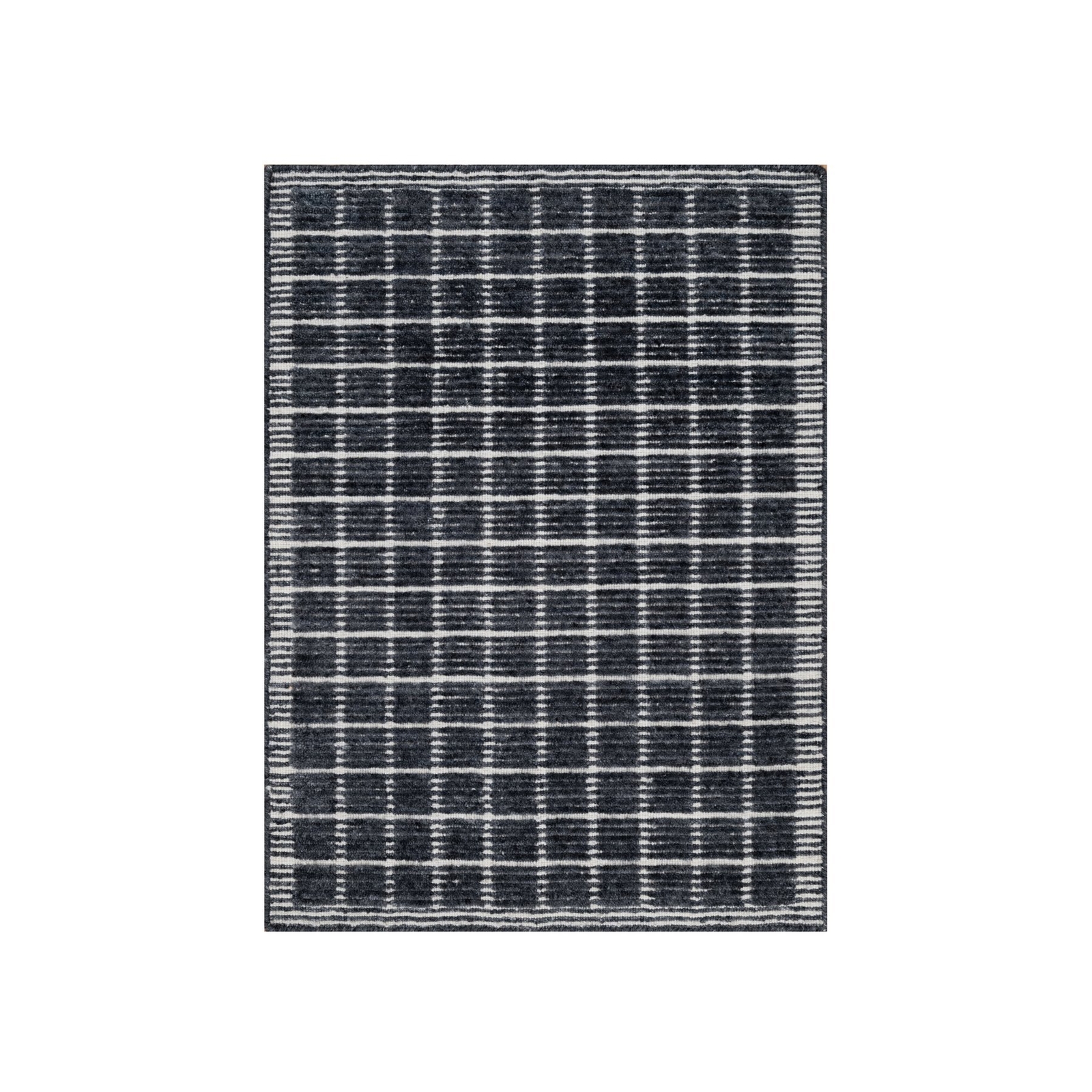 2’3″x3’1″ Black Modern Natural Wool Box Design Loomed Knotted Mat Rug R91065