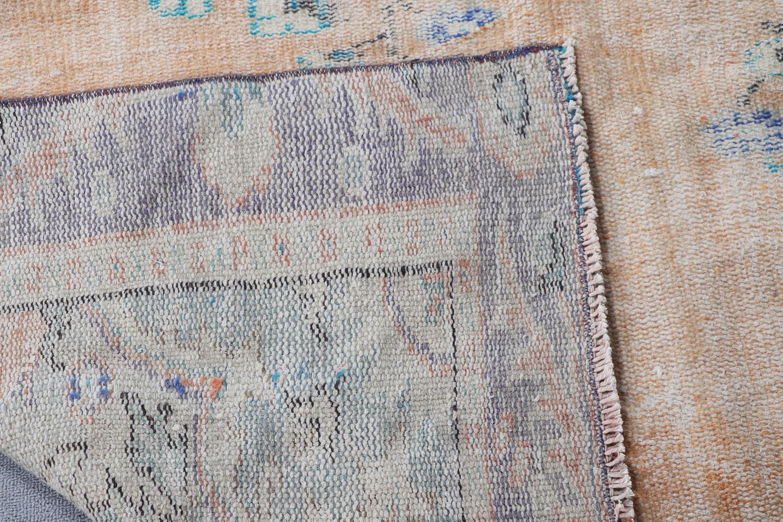 Turkish Large Rug, 5,3×8,2 ft Vintage Rug, Blue Check Wool Rug