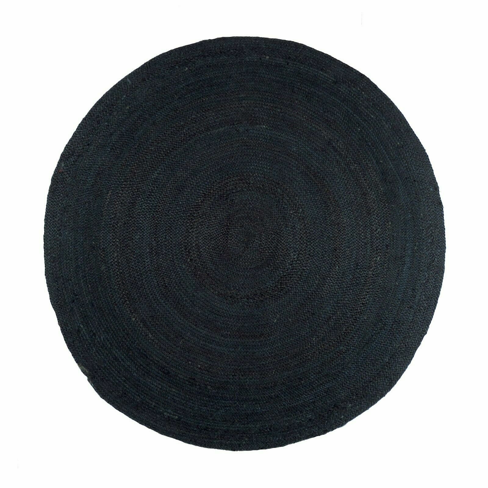 Rug Jute Carpet Black Color Floors Handmade Natural Round Carpet Reversible Rug