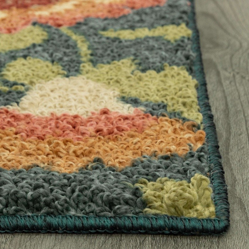 Floral Teal Accent Rug Indoor Stain Fade Resistant Machine Washable Oversized US