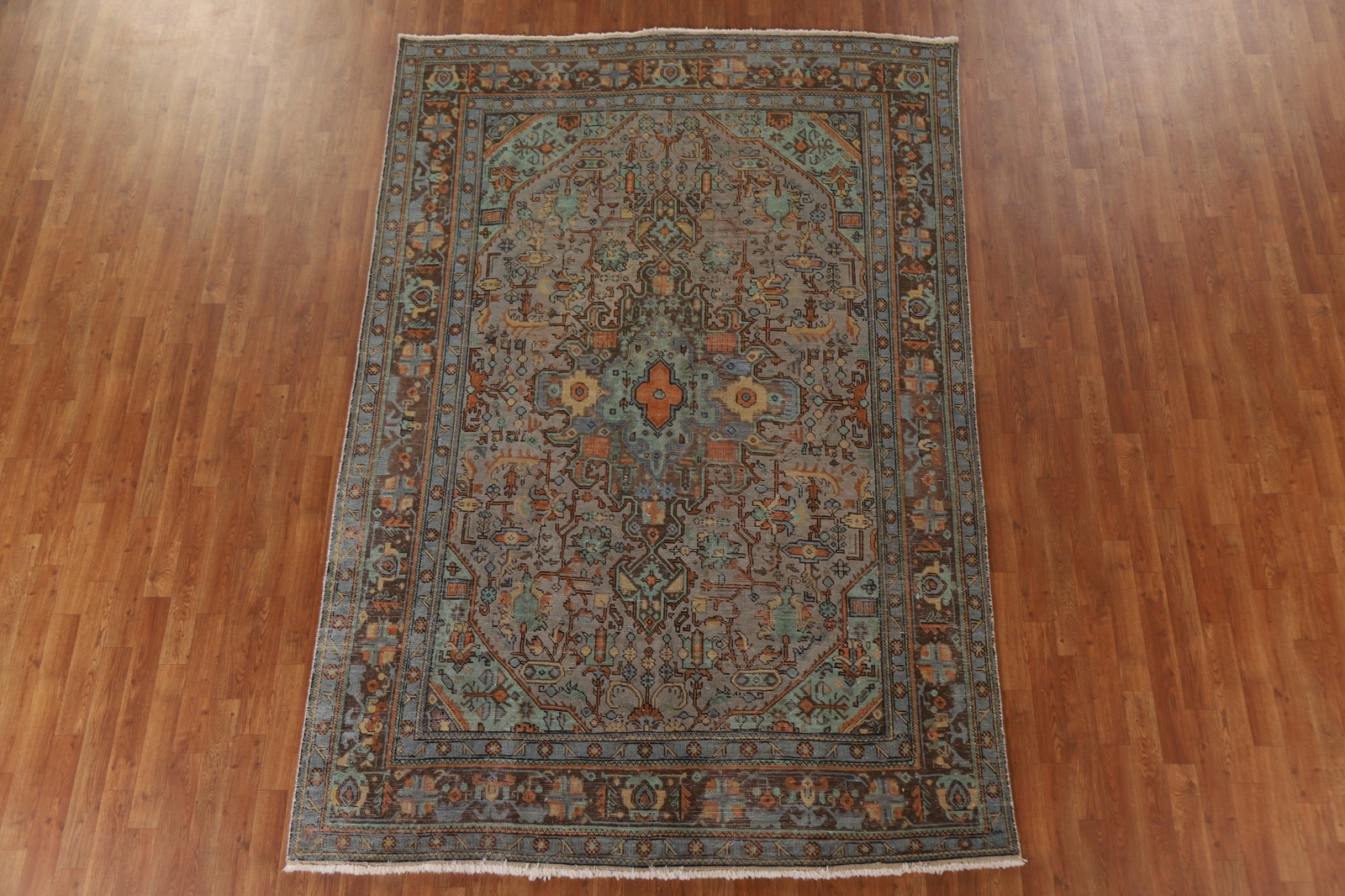 Vintage Gray/ Brown Geometric Tebriz Area Rug 6×10 Wool Hand-knotted Carpet