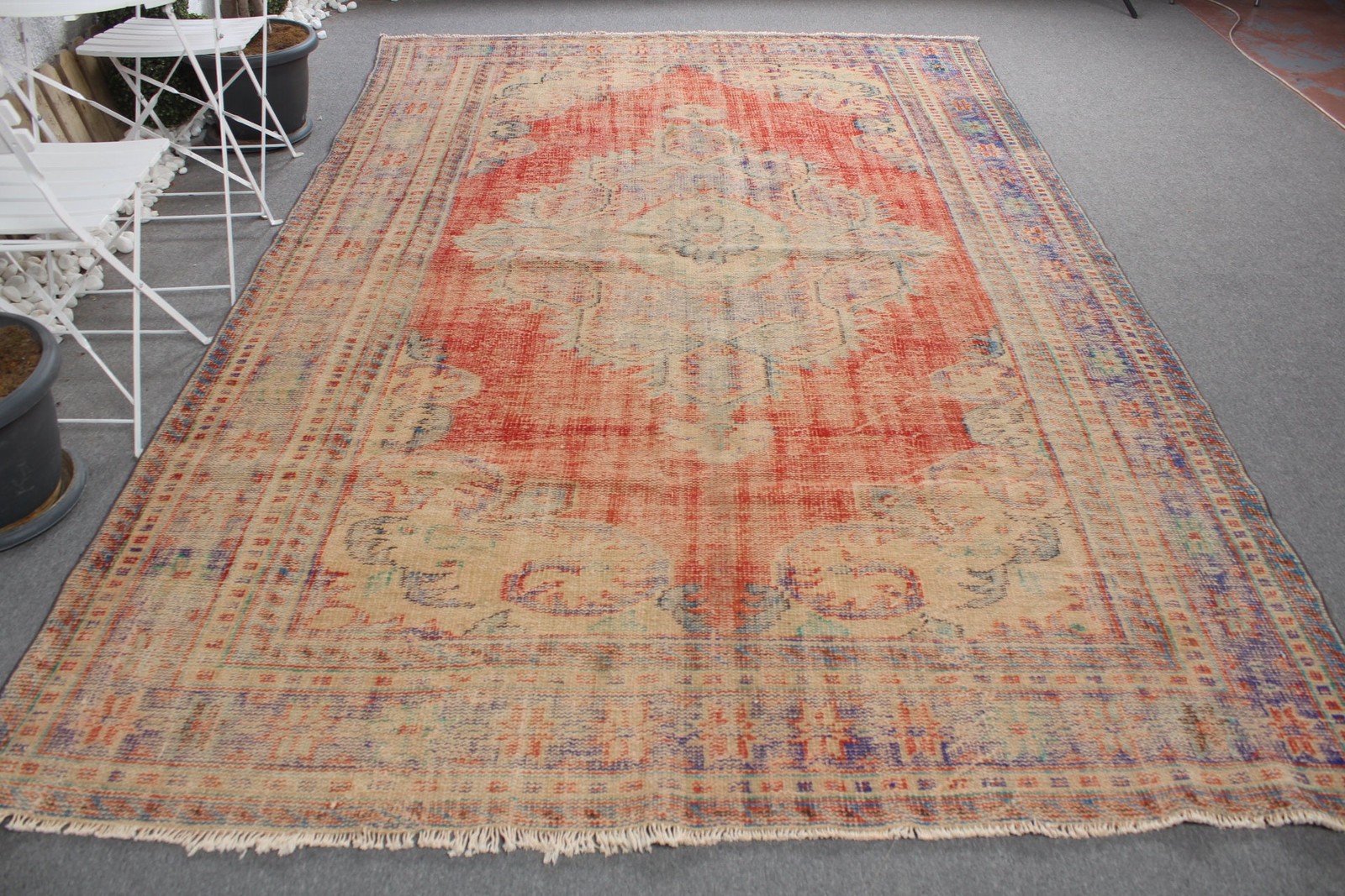 Turkish Vintage Rug 7,1×11,3 ft (216×343 cm), Red Oriental Rug