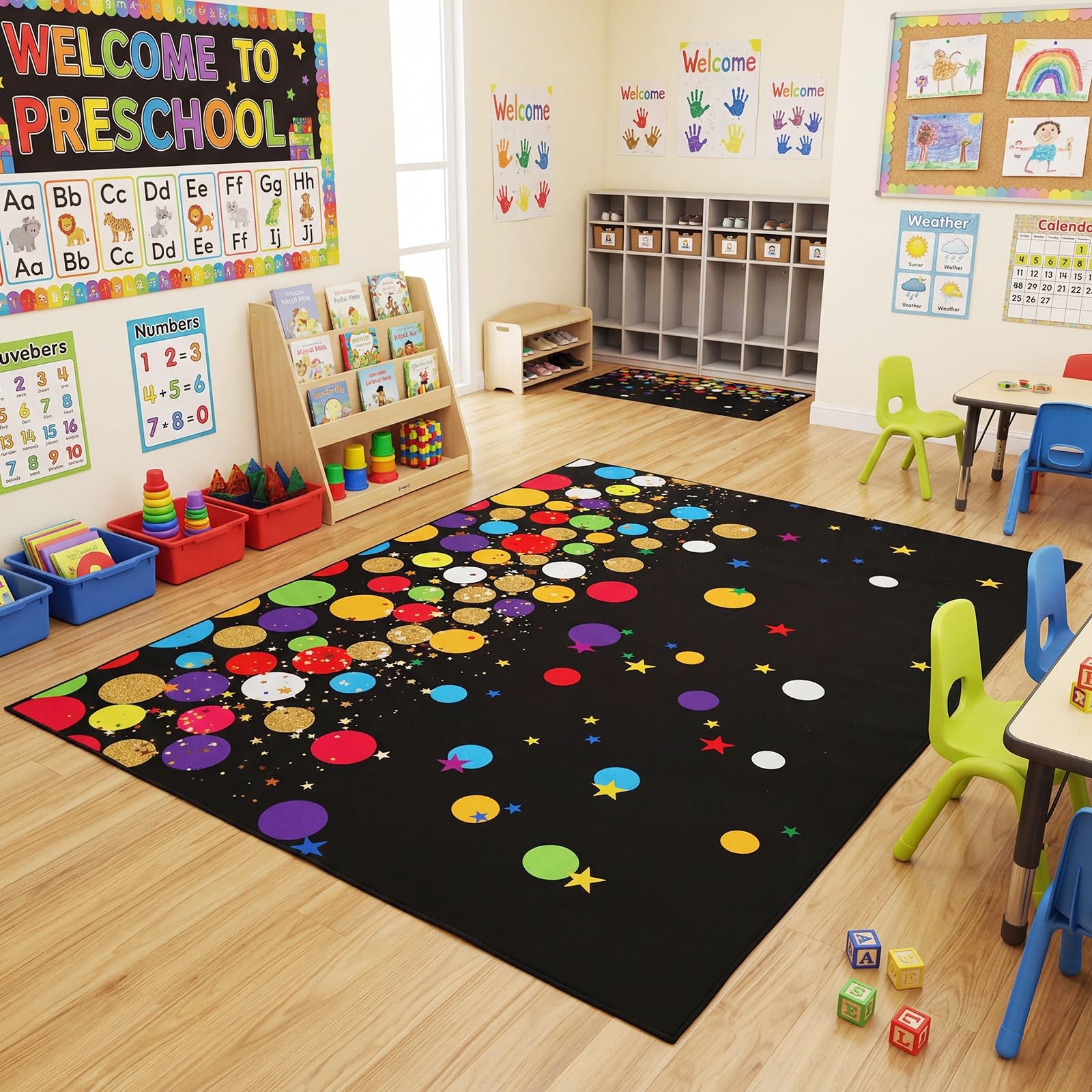 Classroom Rug 5 x 7 ft Colorful Polka Dots Rainbow Classroom Area Rug Non Sli…