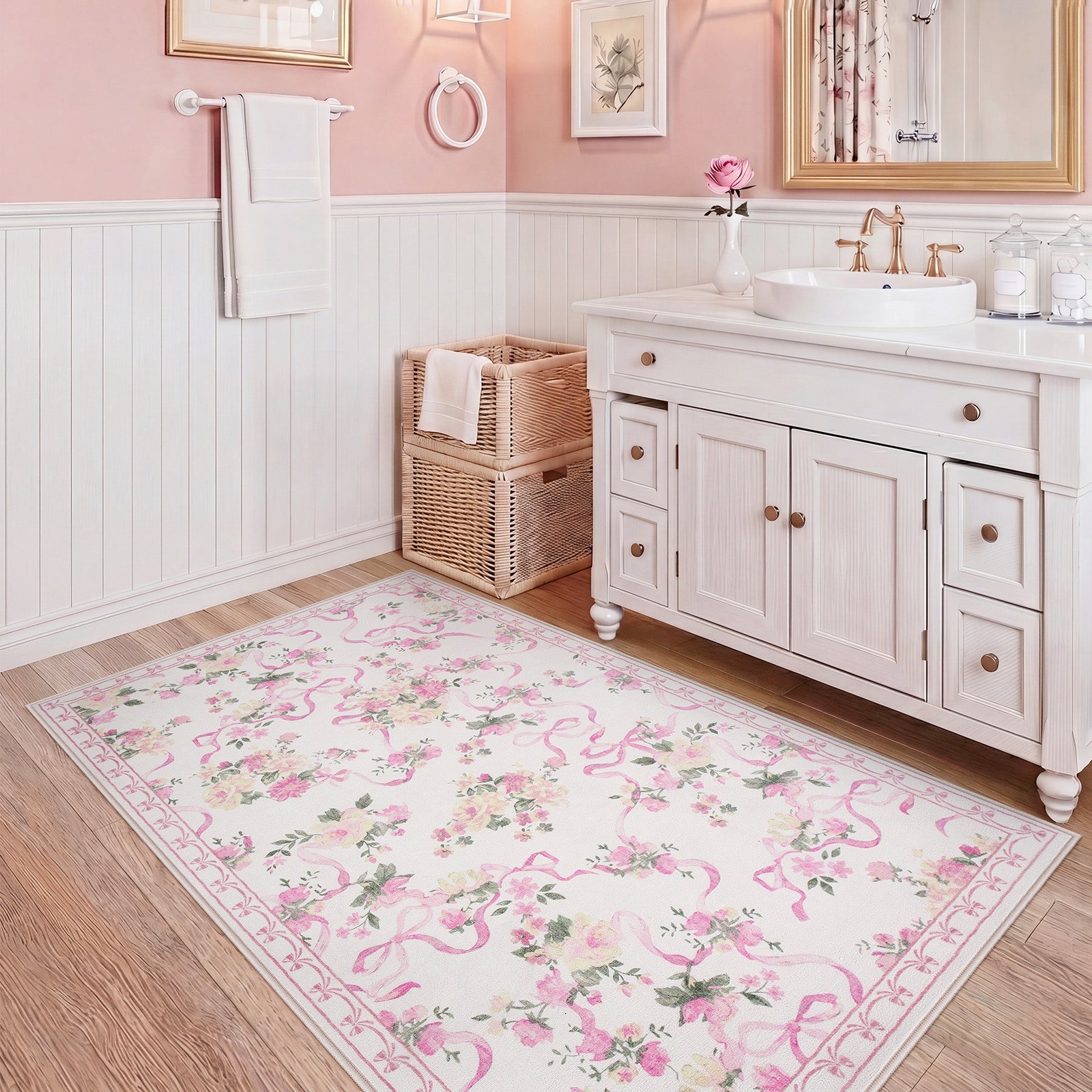 5X7/8X10 Washable Area Rug, Boho Floral Low Pile Non Slip Carpet for Living Room
