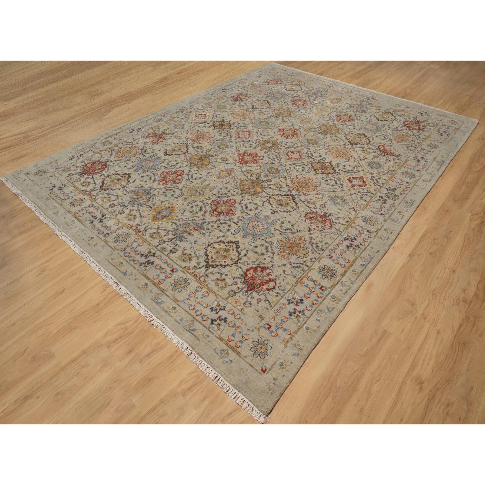 8’10″x12′ Brown Hand Knotted THE SUNSET ROSETTES Wool and Pure Silk Rug R91291