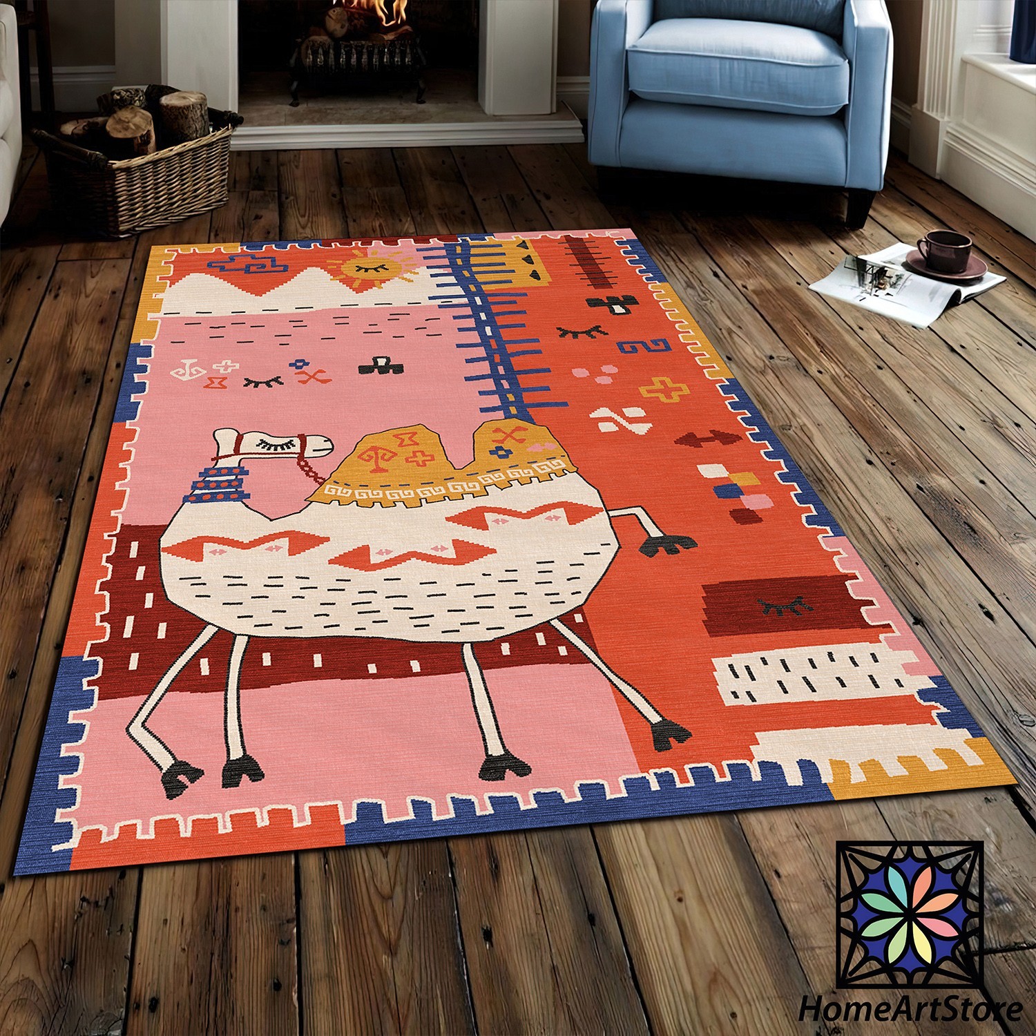 Desert Theme Cartoon Camel Carpet Kids Rug Playroom Mat Children Safari Decor
