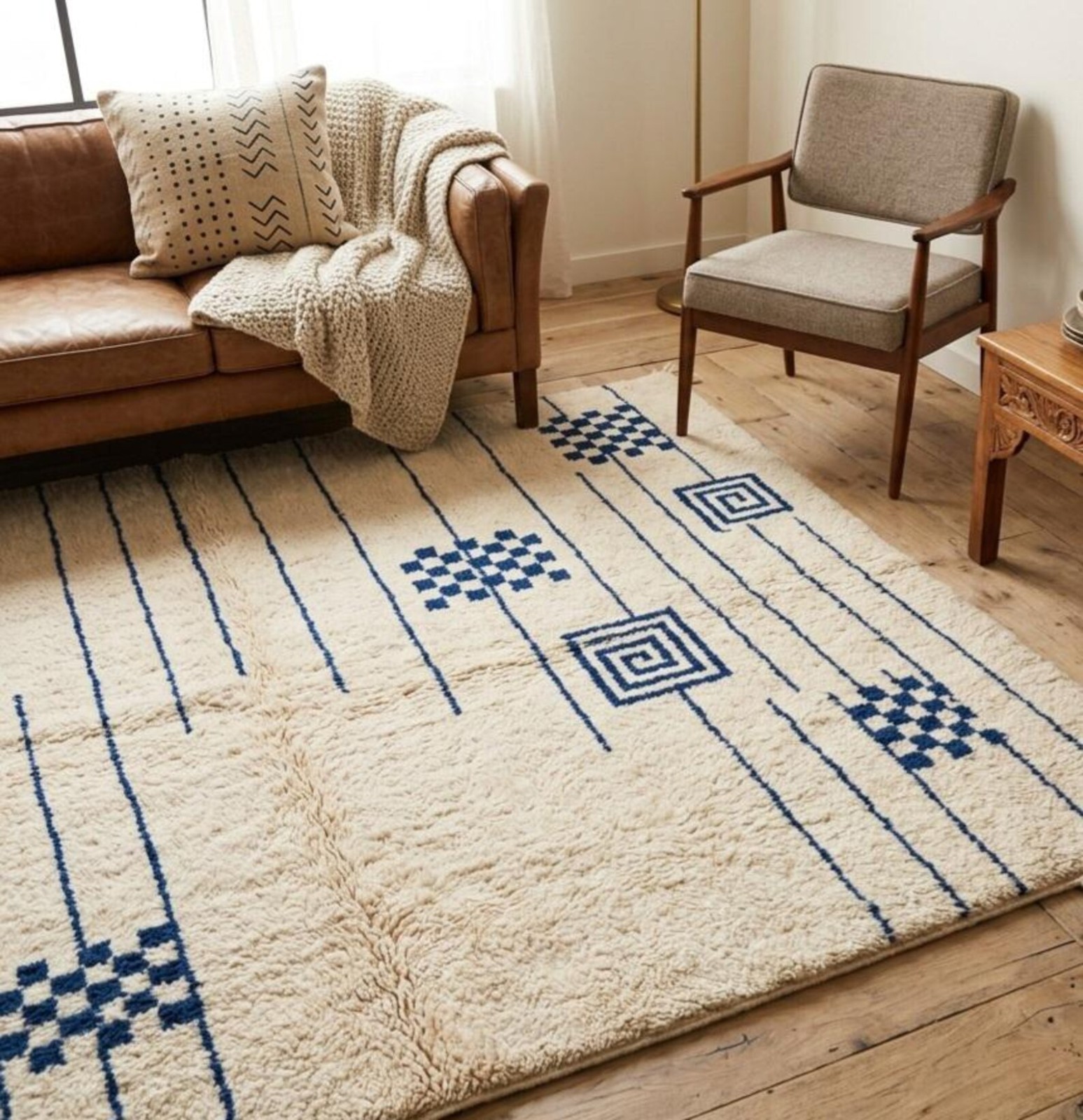 Moroccan Rug Striped Design Beni Ouraina Rug Minimalist White Blue Moroccan Rug
