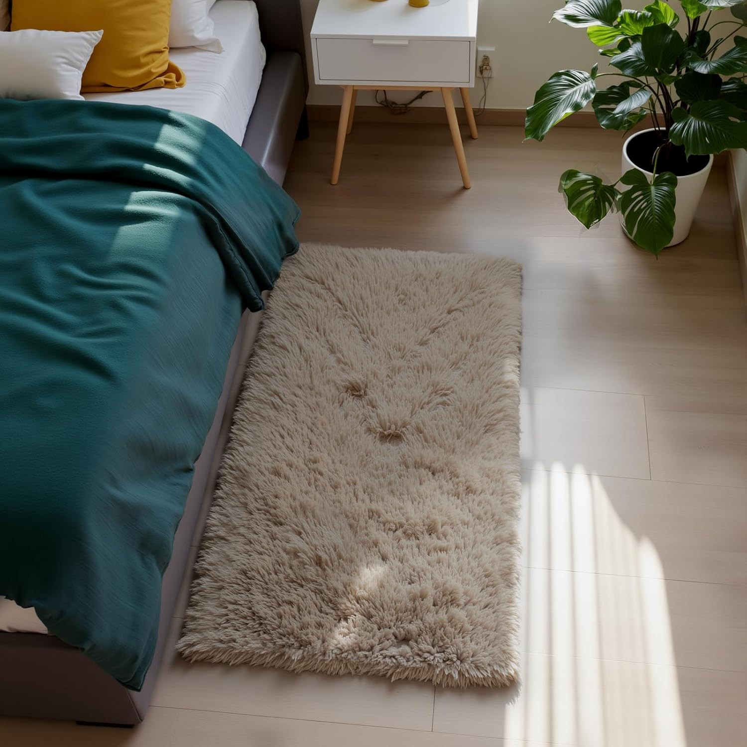 Fluffy Rug Shaggy Area Rug, Beige 2×4 Area Rugs for Bedroom, Small Bedside Rug,