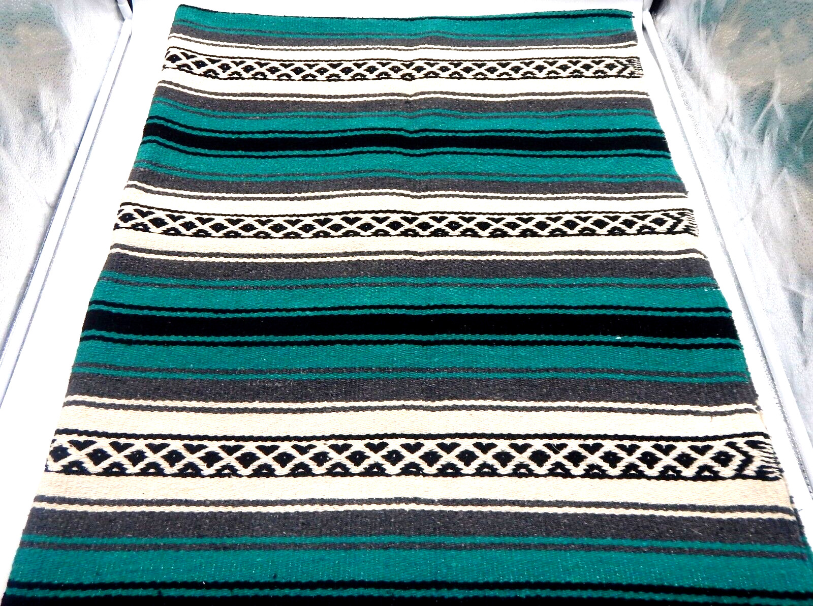 El Paso Saddle Blanket Co. Western Aztec Rug 56″ x 72″ Fringed Turquoise India