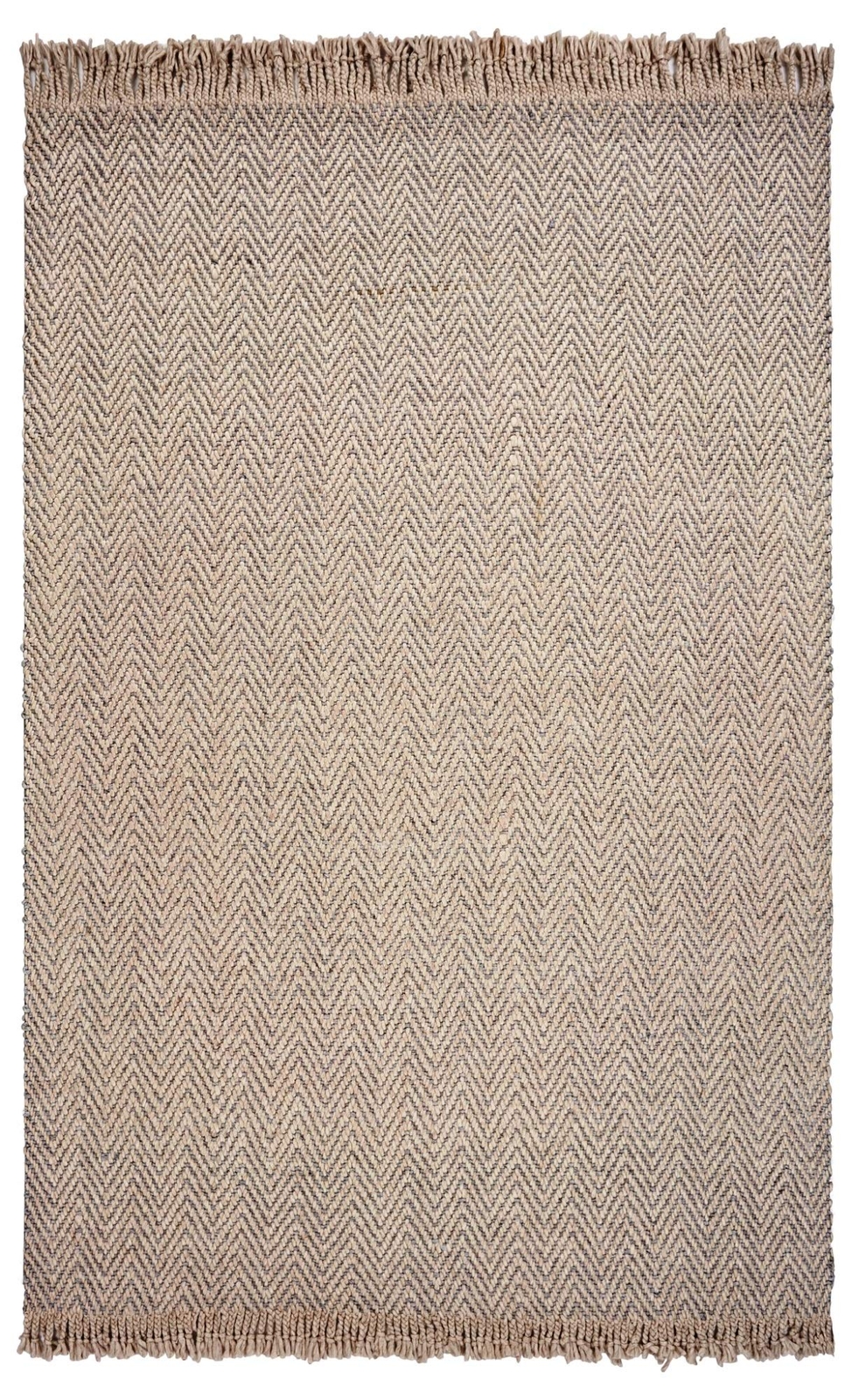 9′ X 12′ Oatmeal Beige Hand Woven Herringbone With Braided Fringe Indoor Area