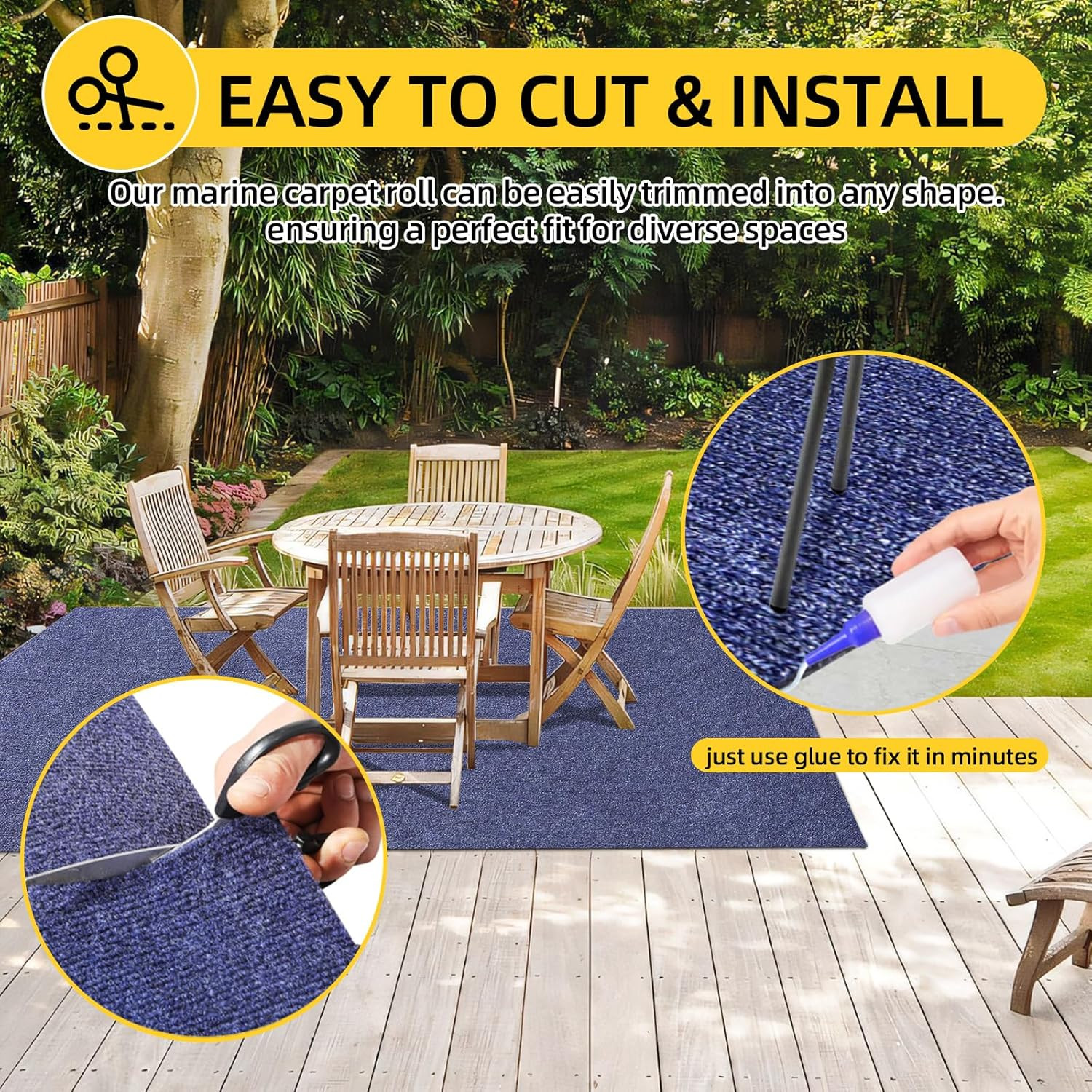 Deep Blue Marine Carpet 5×15 ft, Waterproof Non-Slip Indoor/Outdoor Roll