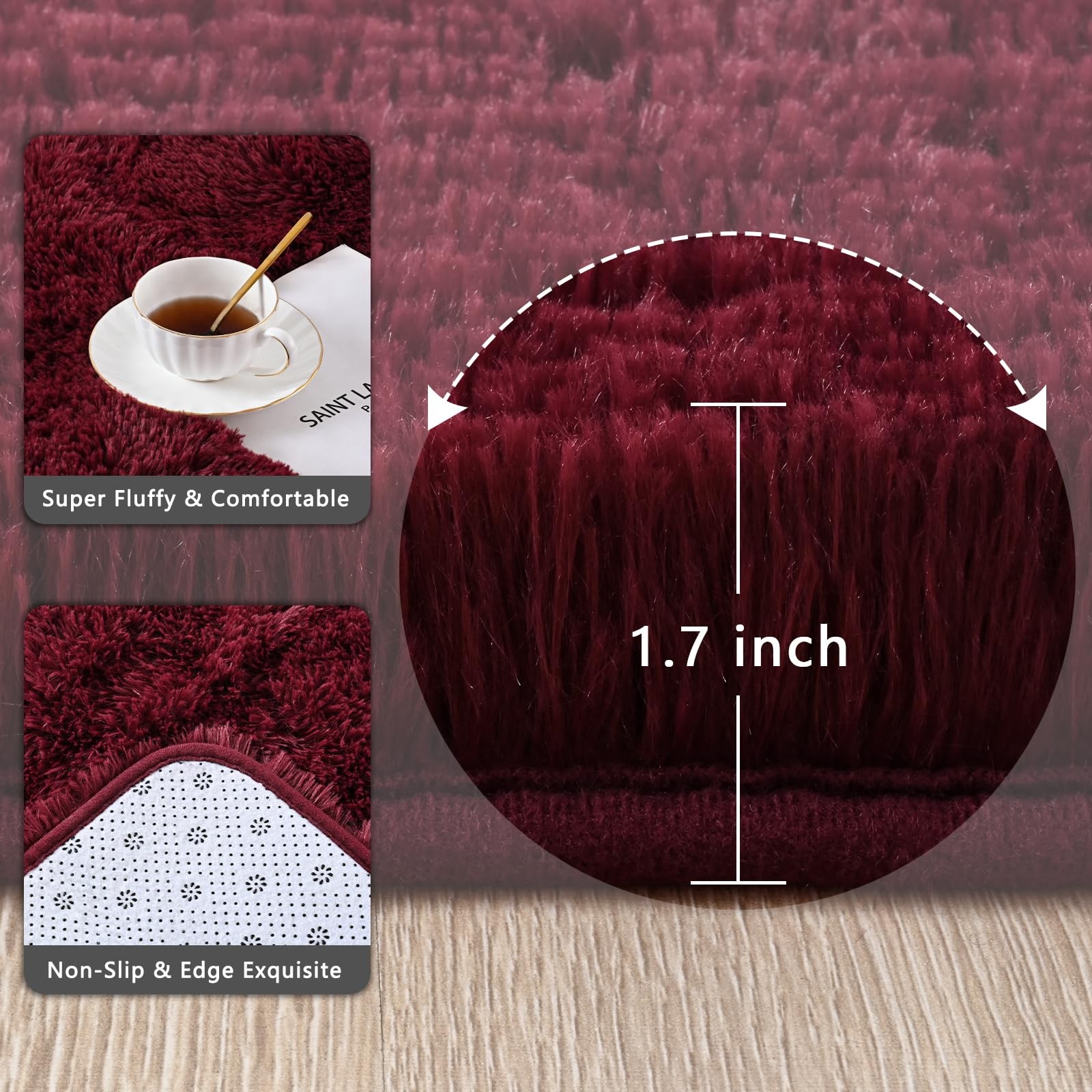 Zedrew Burgundy Red Runner Area Rugs for Bedroom Living Room, 2×6 Feet Fluffy…