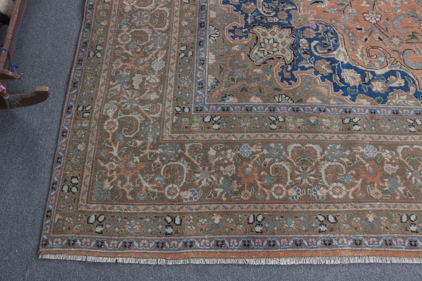 9,5×12,1 ft Vintage Rug, Turkish Oversize Rug, Blue Moroccan Wool Rug