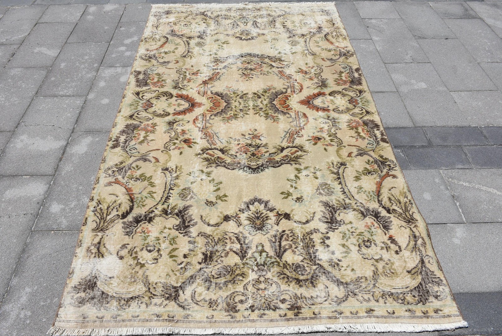 4,6×8 ft Turkish Rug, Vintage Area Rug, Brown Green Ombré Rug