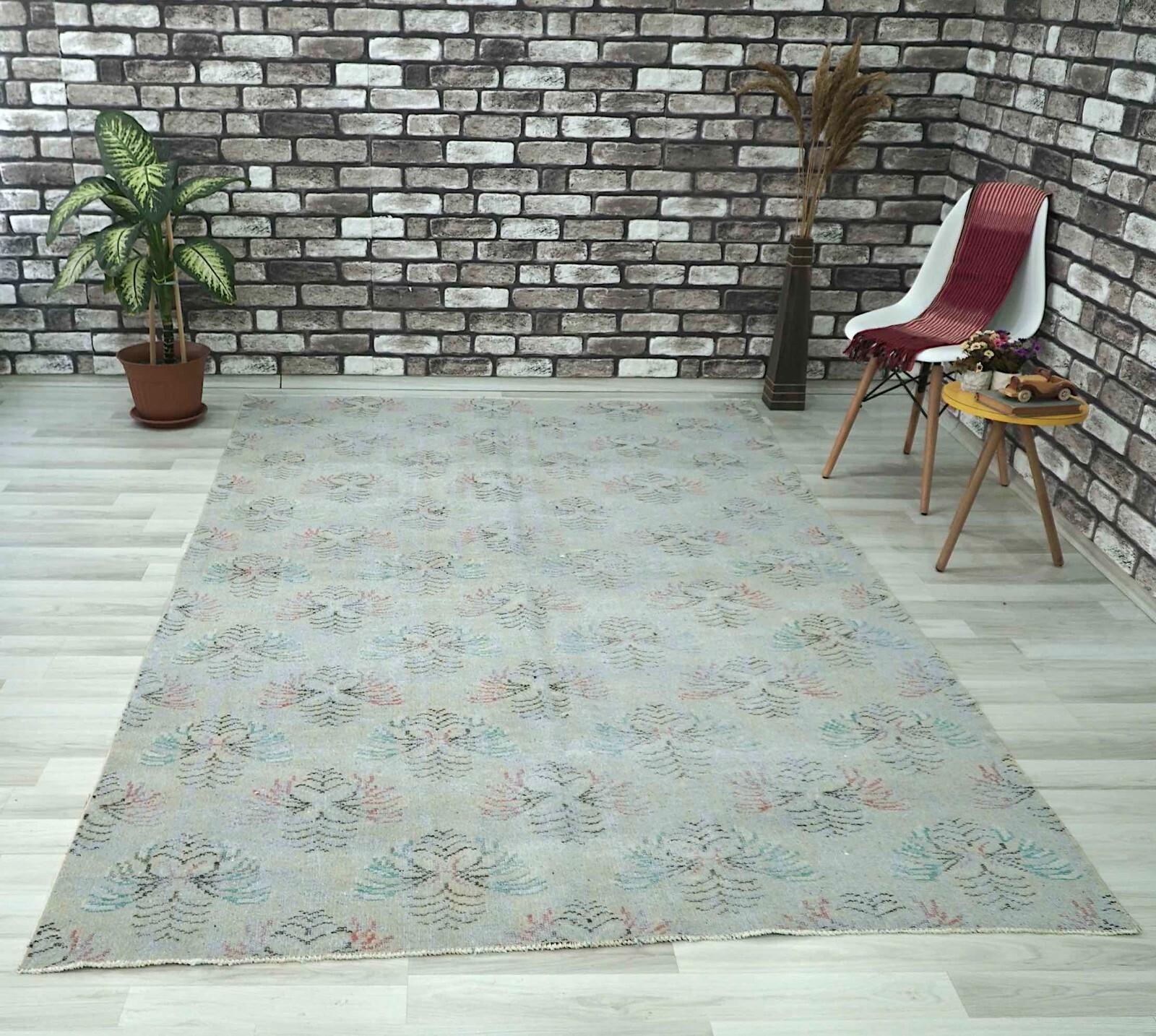 Old Turkish Rug, Boho Decor Rug, Pastel Blue Rug, Carpet, 5.68×8.96 H-1914