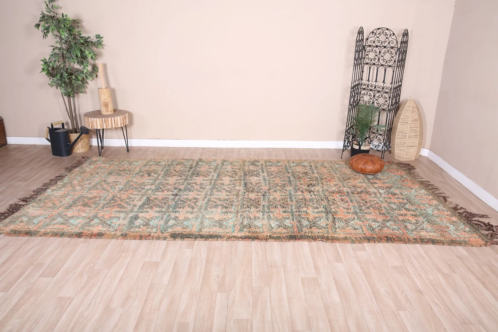 Vintage Moroccan Rug Box Design Multicolor Handmade Area Rug & Carpet.