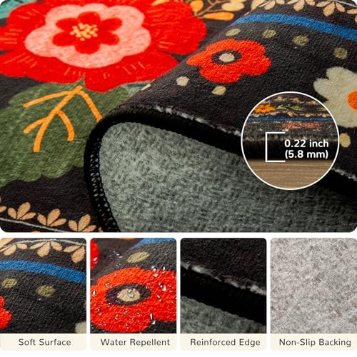 5×7 Area Rugs for Living Room Vacuum-Friendly Machine Washable Area Rug Flower