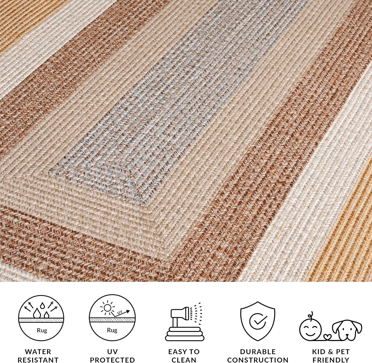 Washable Rug Outdoor Braided Collection – 2′ x 3′, Brown & Light Brown, Handm…