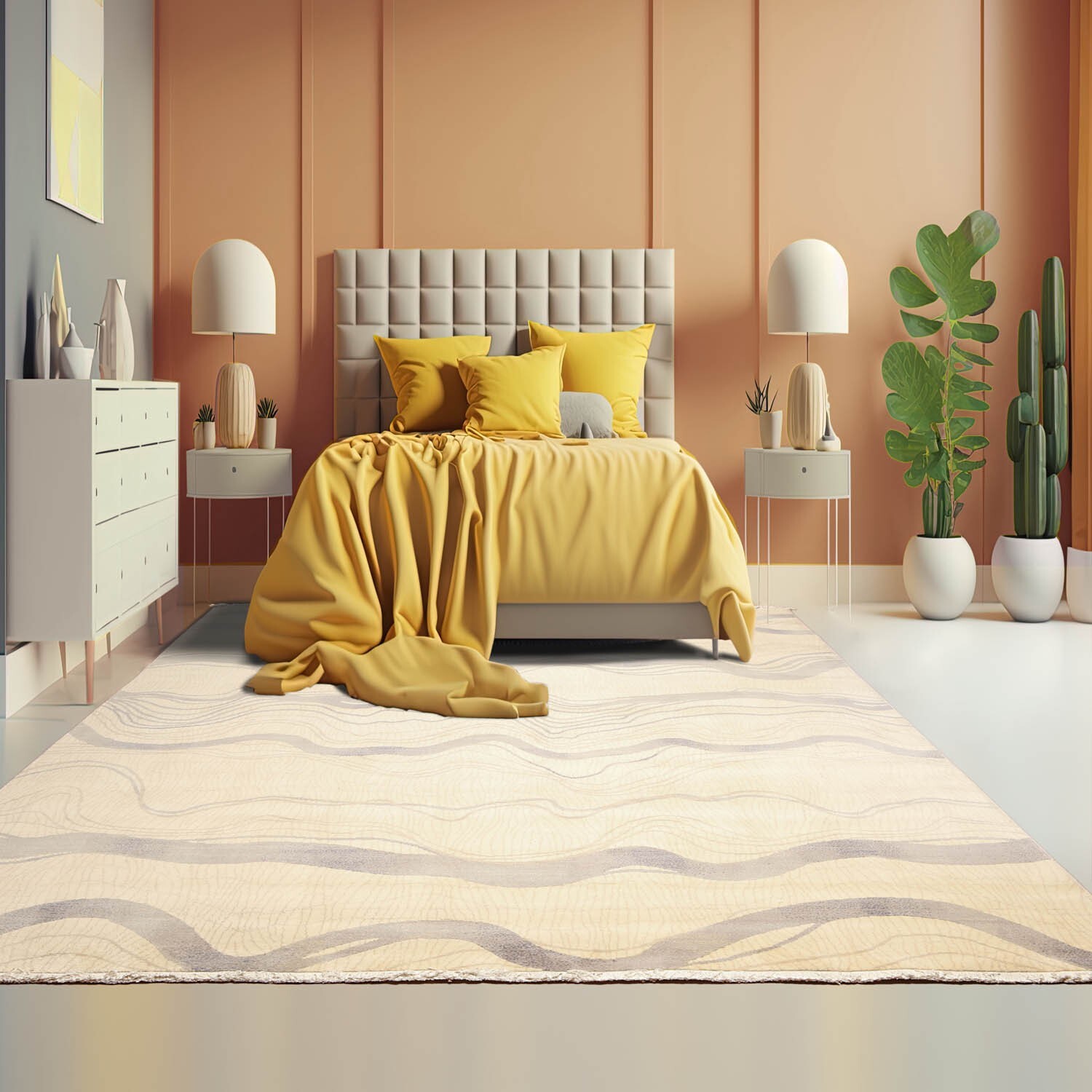 8′ x 10′ Hand Knotted Modern Sand Bars Abstract 100% Wool Pile Area Rug Ivory