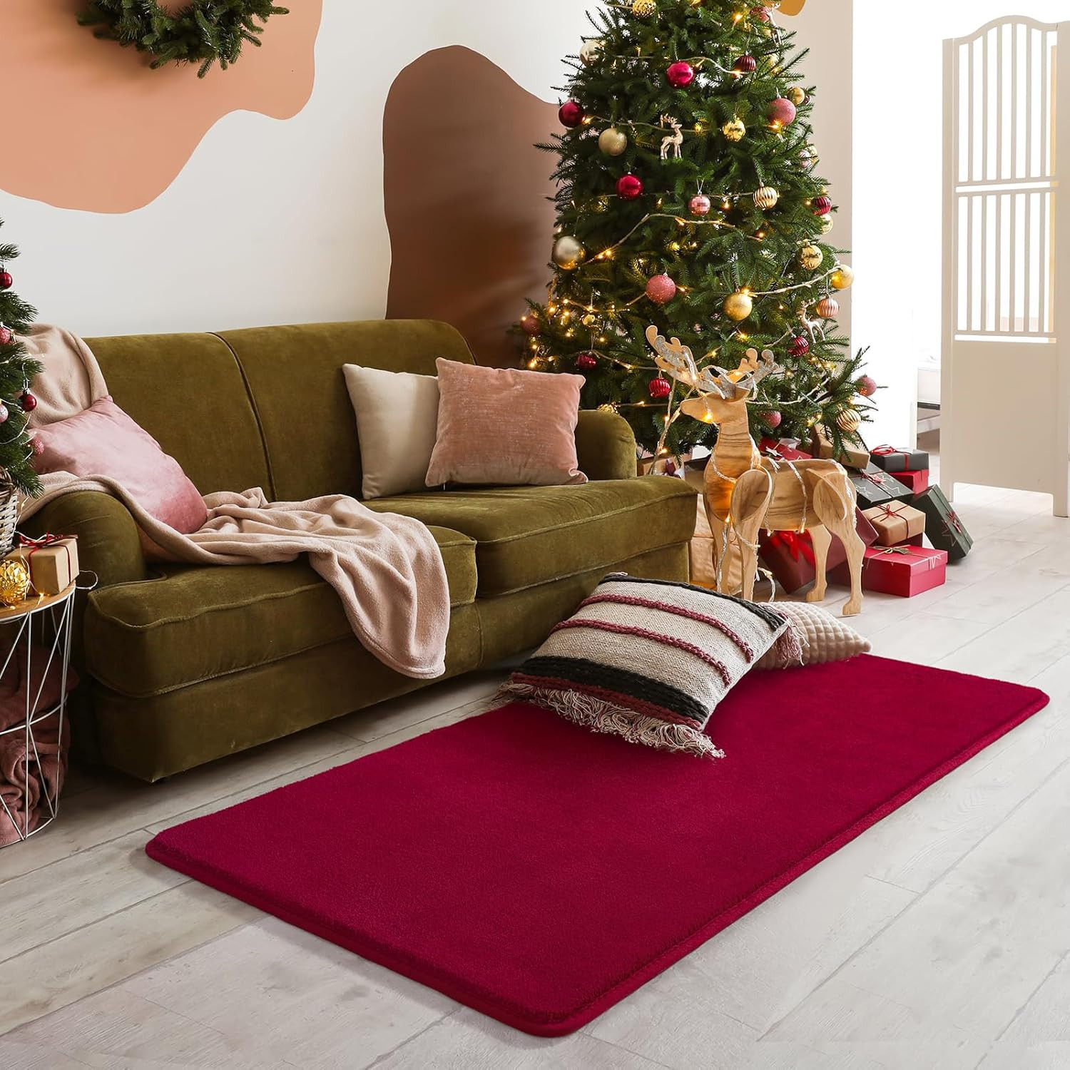 2X4 Runner Rug, Burgundy Rugs for Bedroom Living Room, Thickened Memory Foam Rug