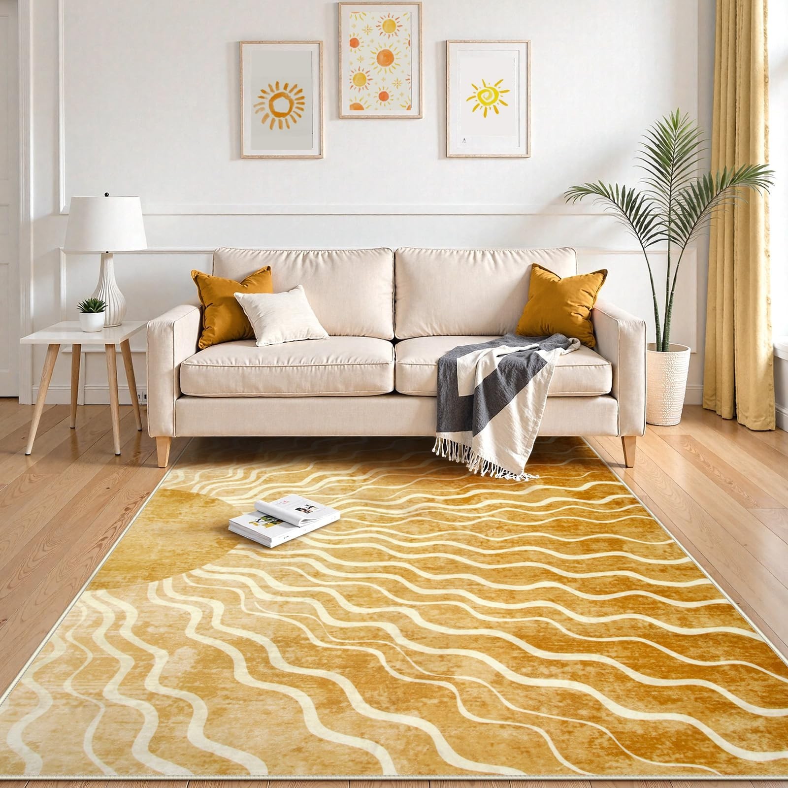 Wonnitar Sun Print Washable Area Rugs, 6×9 Rug Kids Room Living Room, Gradient