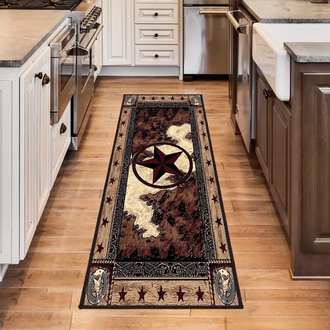 Western Rugs for Bedroom Runner Rug 2×6,Texas Star 2×6 ft, Brown