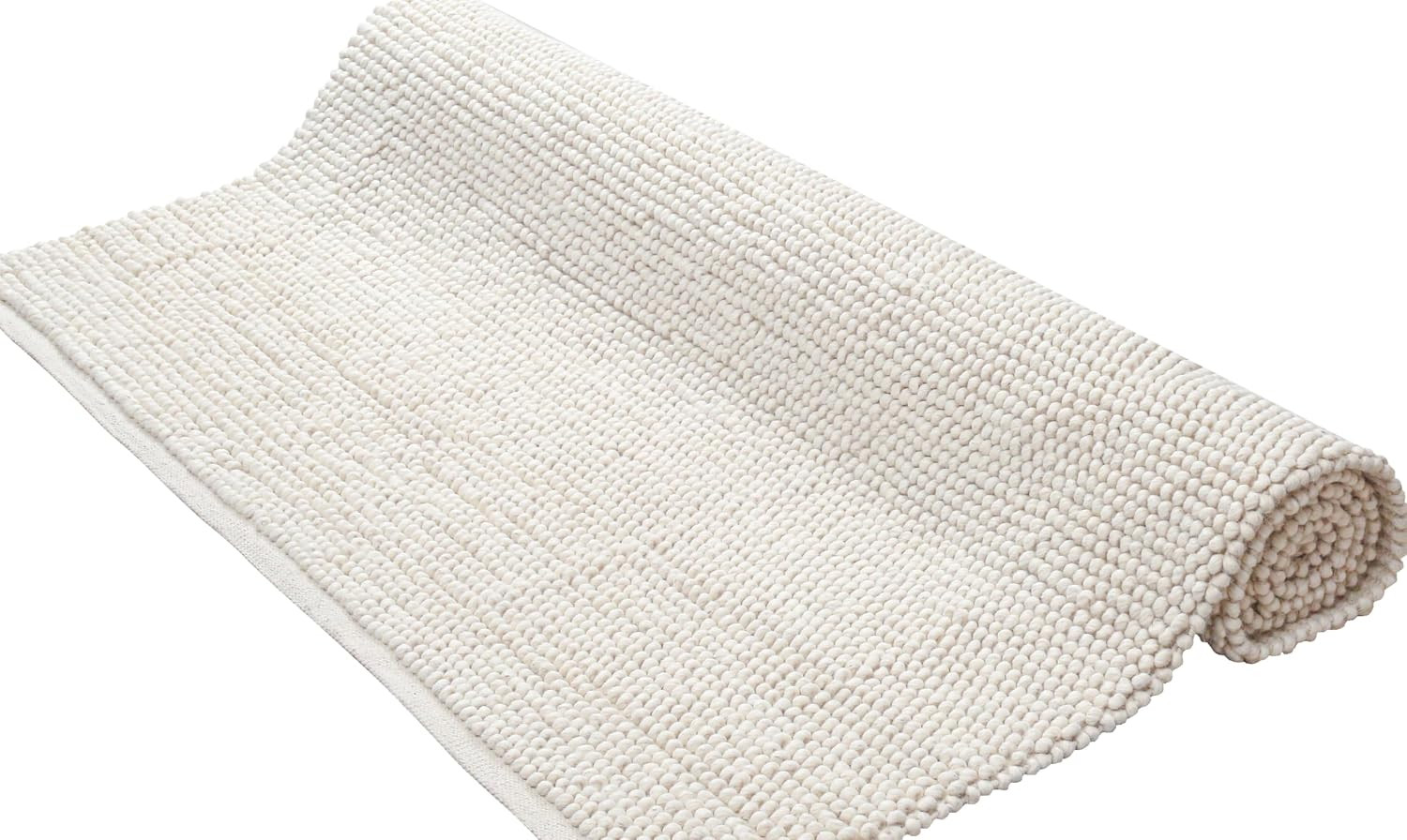 Handwoven Wool Cotton Blend Area Rug 8X10′, Textured Popcorn Braided Ivory Rug,