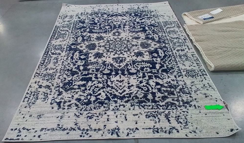 CREAM/NAVY 6′-7″ x 9′-2″ Damaged Binding Rug, Reduced Price 1172806384 MAD603D-6