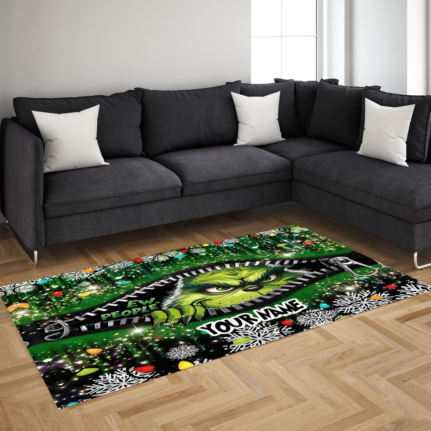 Funny Grinch Zipper Christmas Area Rug | Personalized Holiday Decor