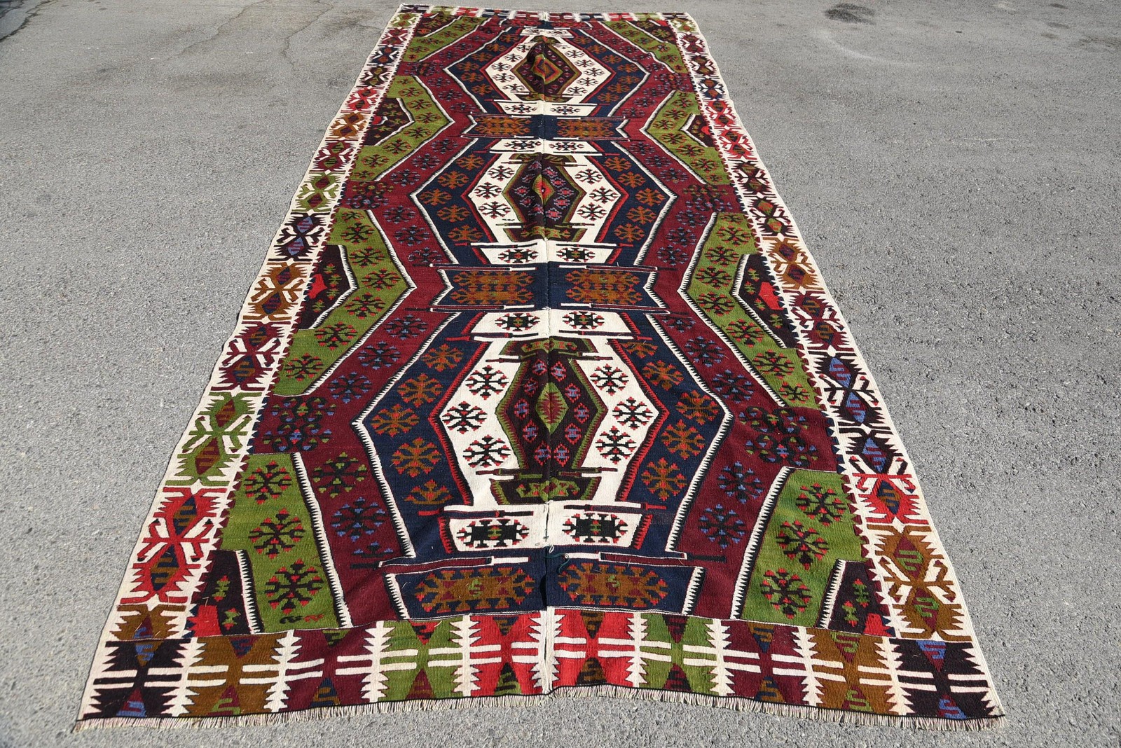 Turkish Oversize Rug 5,8×13,4 ft, Vintage Kilim Red Polka dot Wool Rug