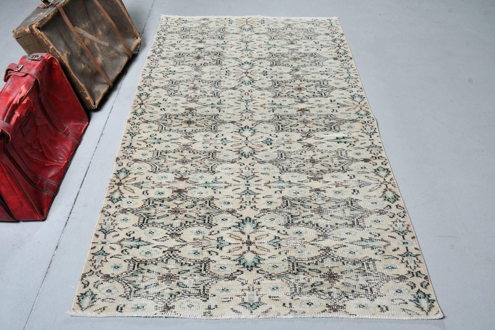 Turkish Rug, Area 4,1×7,1 ft Rug, White Handmade Rug