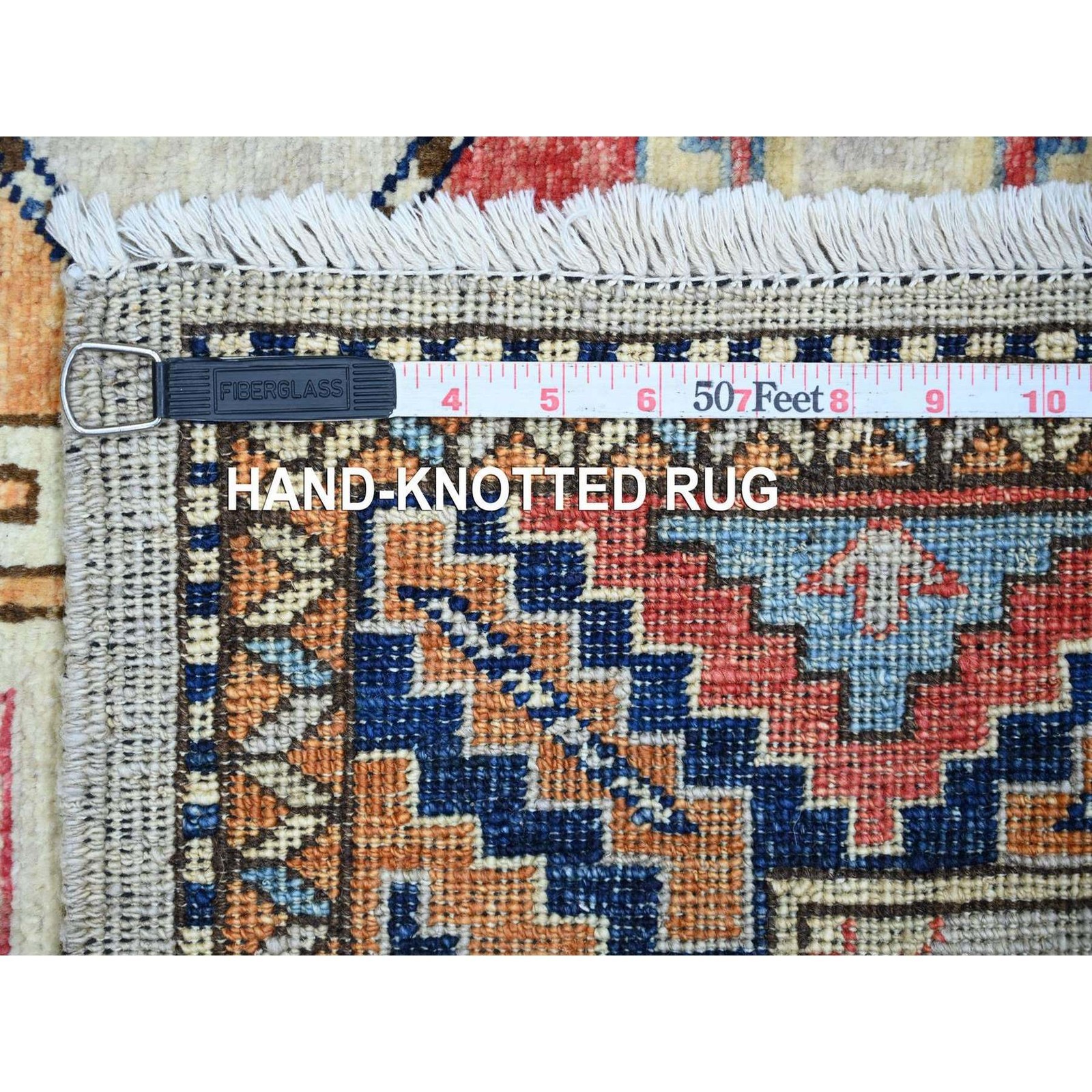 2’8″x7’10” Ivory Afghan Ersari Elephant Feet Design Hand Knotted Wool Runner Rug