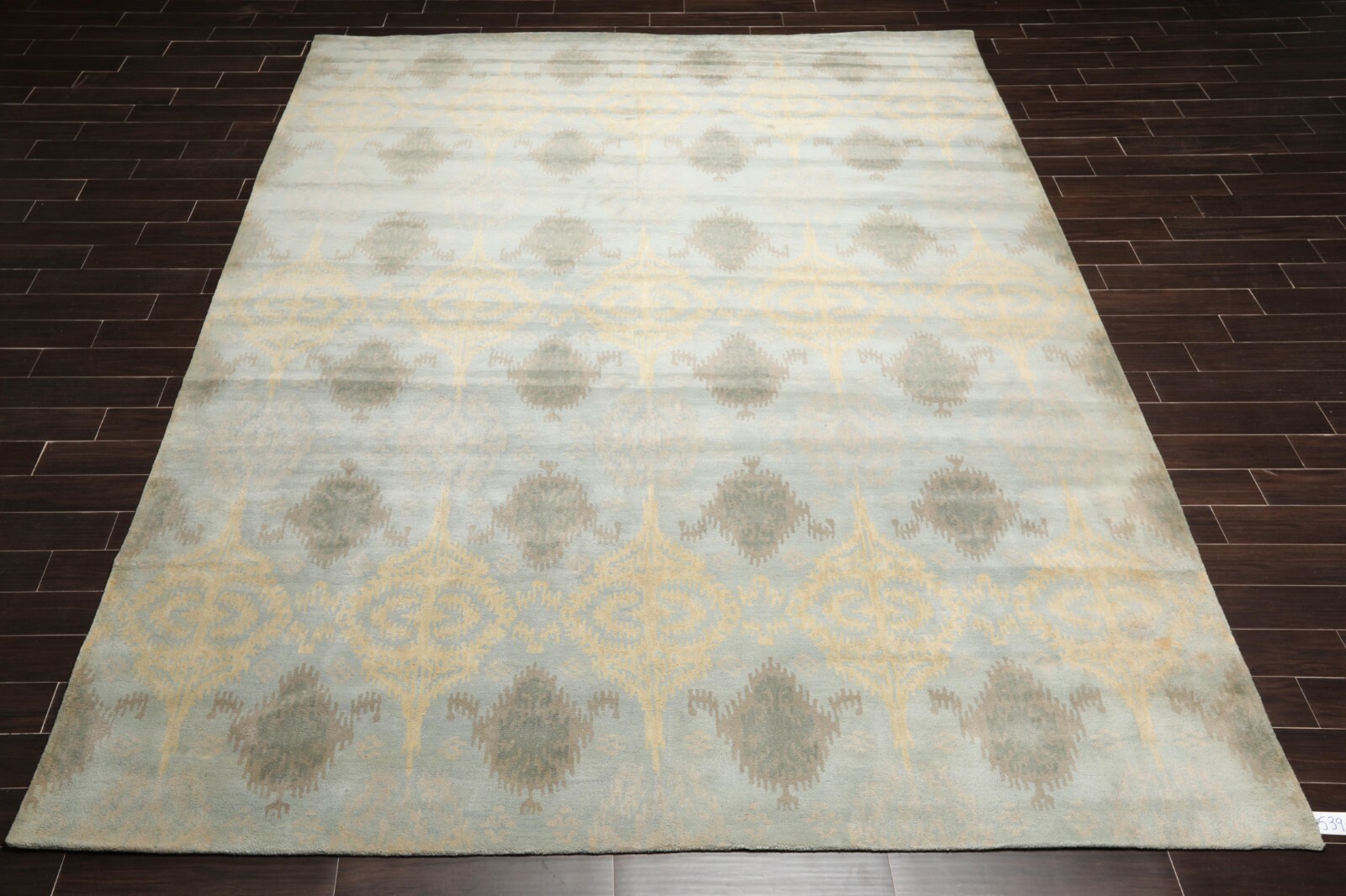 9’4” x 13’3” Handmade 100% Wool Ikat Modern Oriental Area Rug Light Blue