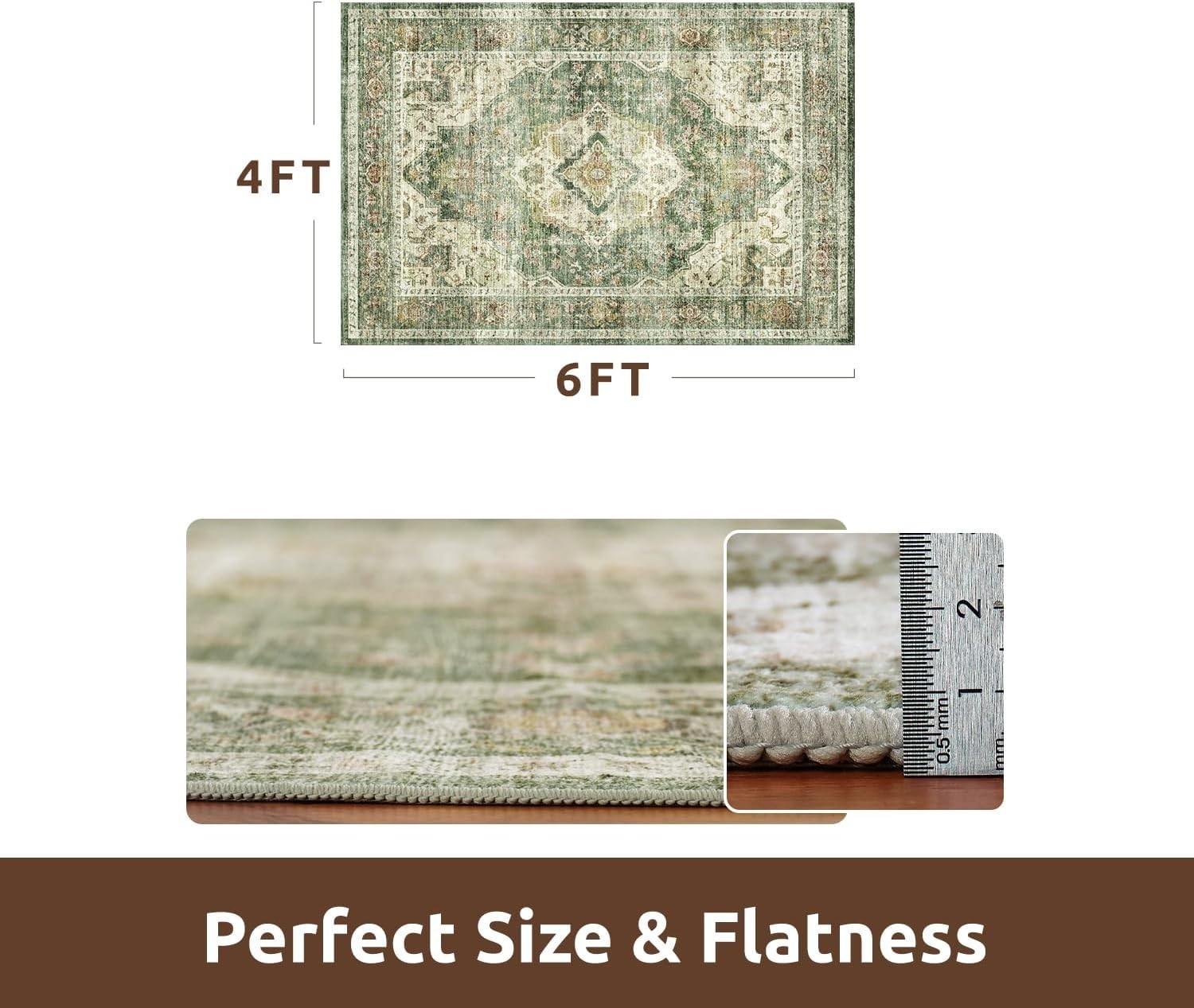 Durable Non-Slip 4′ x 6′ Floral Area Rug – Washable & Cozy Living Room Essential