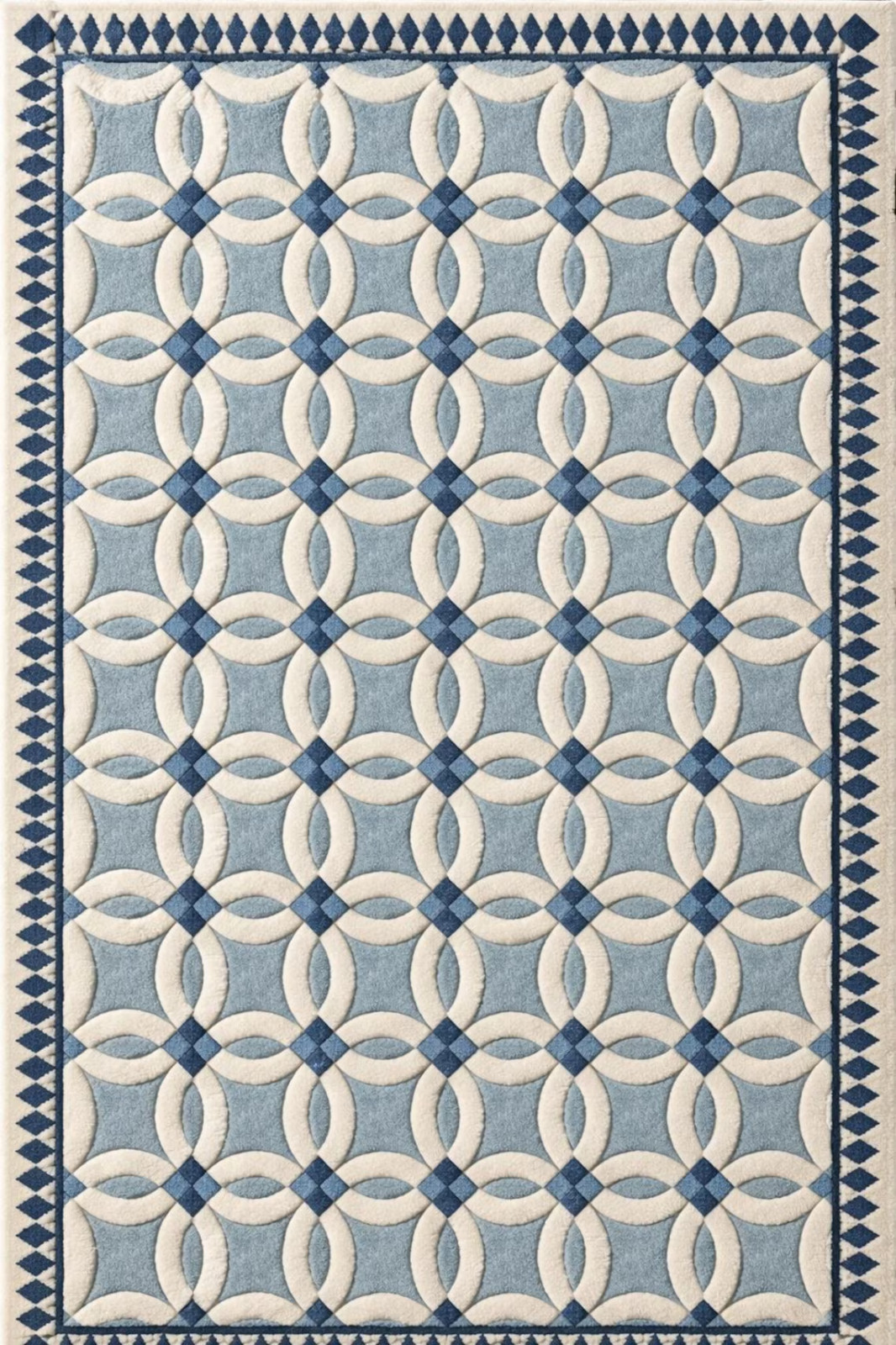 Hand Tufted Blue and Ivory Geometric Rug Modern Coastal Luxury Wool Area Rug.